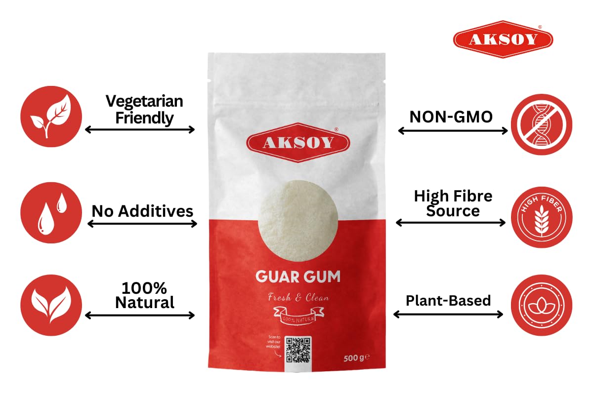AKSOY Guar Gum Fine Powder Thickener, Emulsifier and Stabiliser Agent - 500g 3