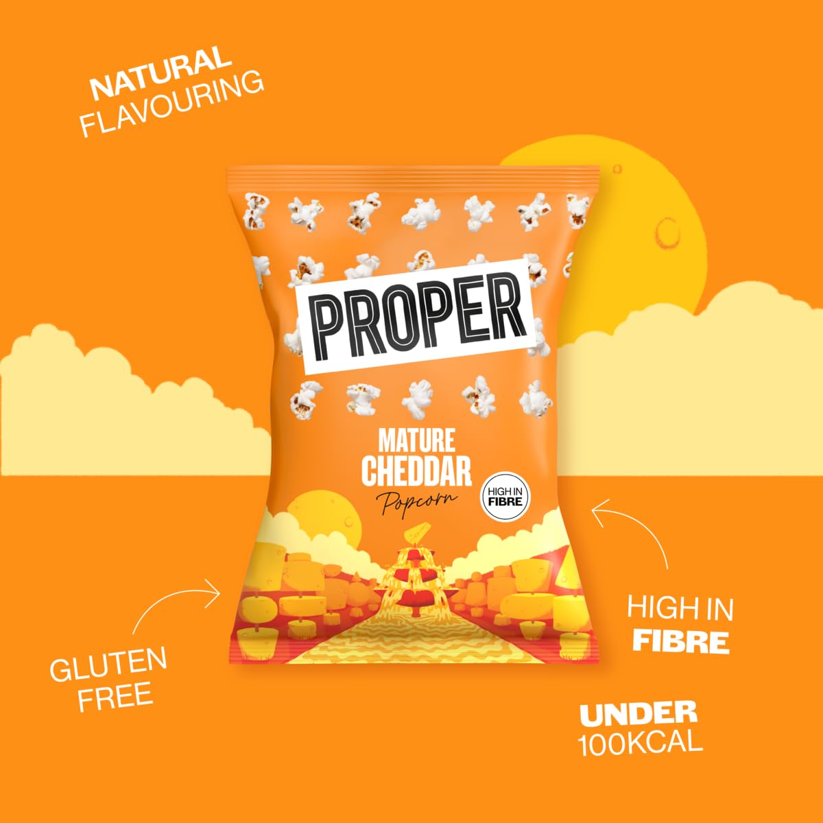 PROPER Mature Cheddar Popcorn - 24 Pack of 20g Bags | Wholegrain Snack 3
