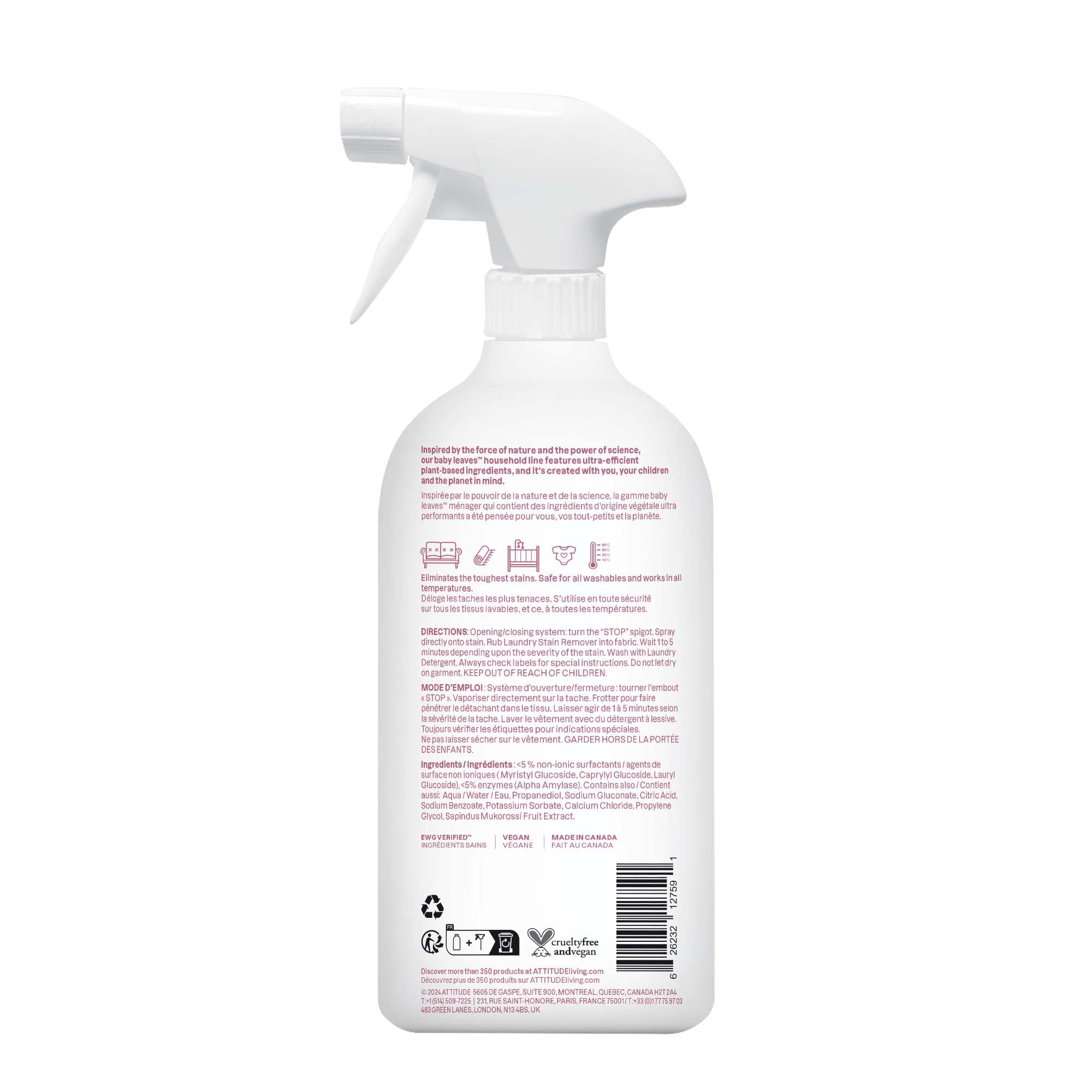 ATTITUDE Baby Laundry Stain Remover - Plant & Mineral-Based, Unscented, 800 ml 9