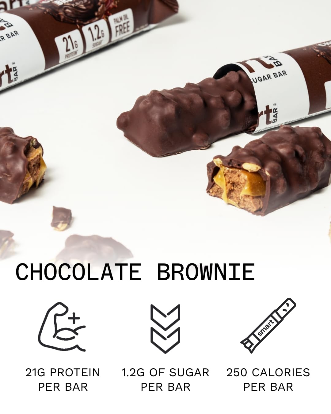 PhD Nutrition Smart Protein Bar Low Calorie, High Protein Low Sugar, Chocolate Brownie Flavour, 21g Protein, 64g Bar (12 Pack)