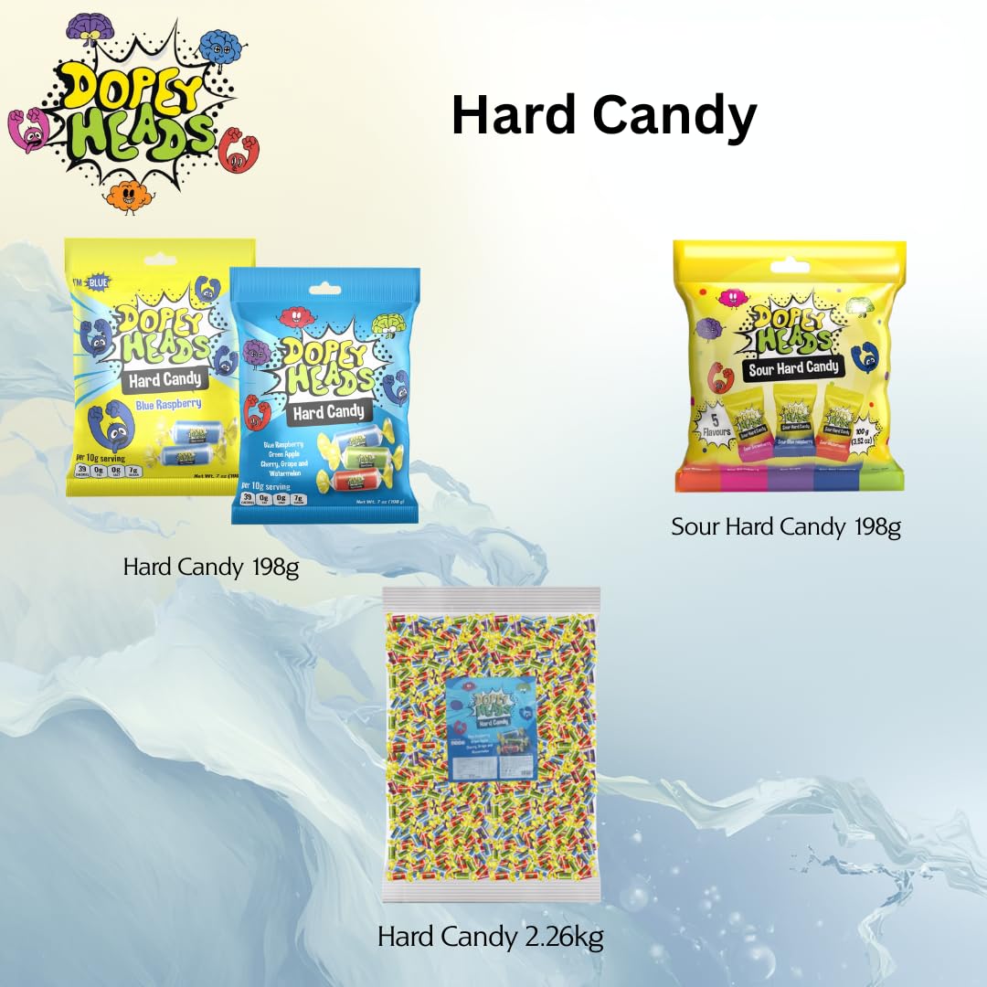 Dopey Heads Blue Raspberry Hard Candy - HALAL | 198g (7 oz) Bag | Long-Lasting Flavour 5