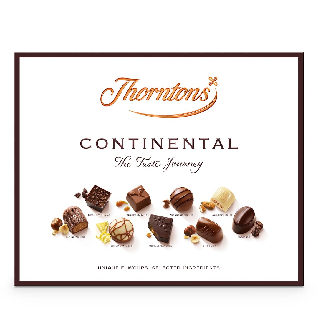 Thorntons Continental Milch-, Zartbitter- und weiße Schokoladen-Sortimentsbox, 454 g