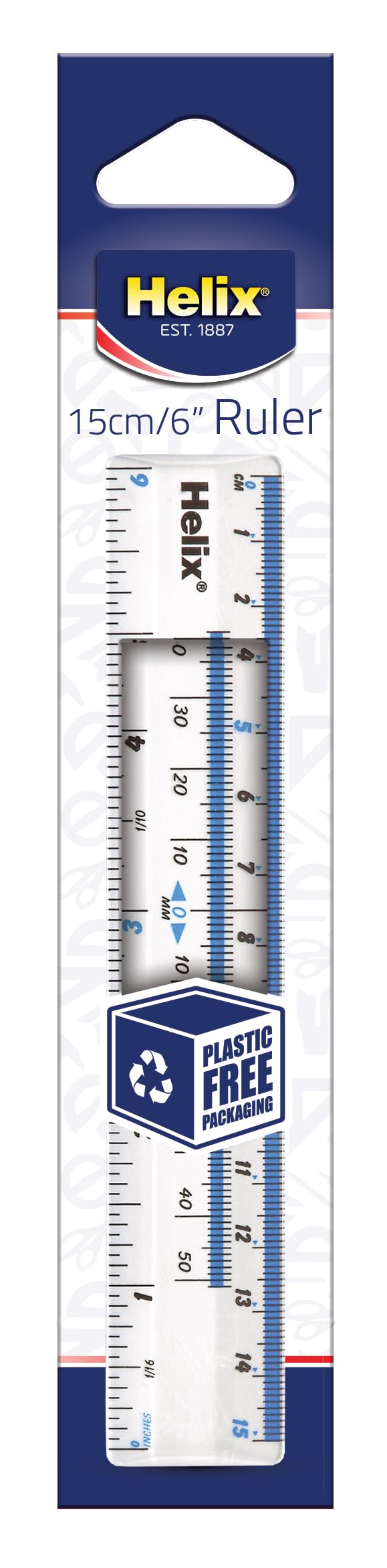 Helix 6 Inch / 15cm Clear Plastic Ruler - Dual Metric/Imperial Scale | Teal Color