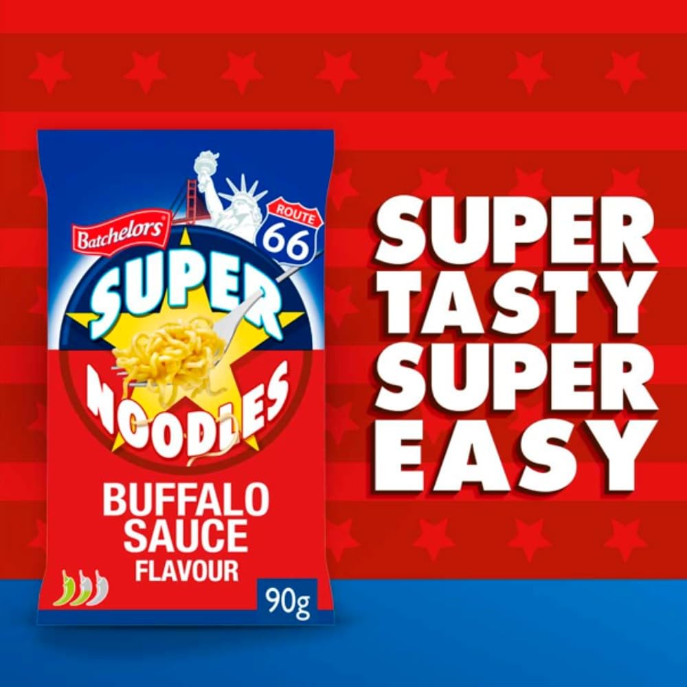 Batchelors Super Noodles - American Buffalo Sauce Flavour Instant Snack | 90g Pack 3