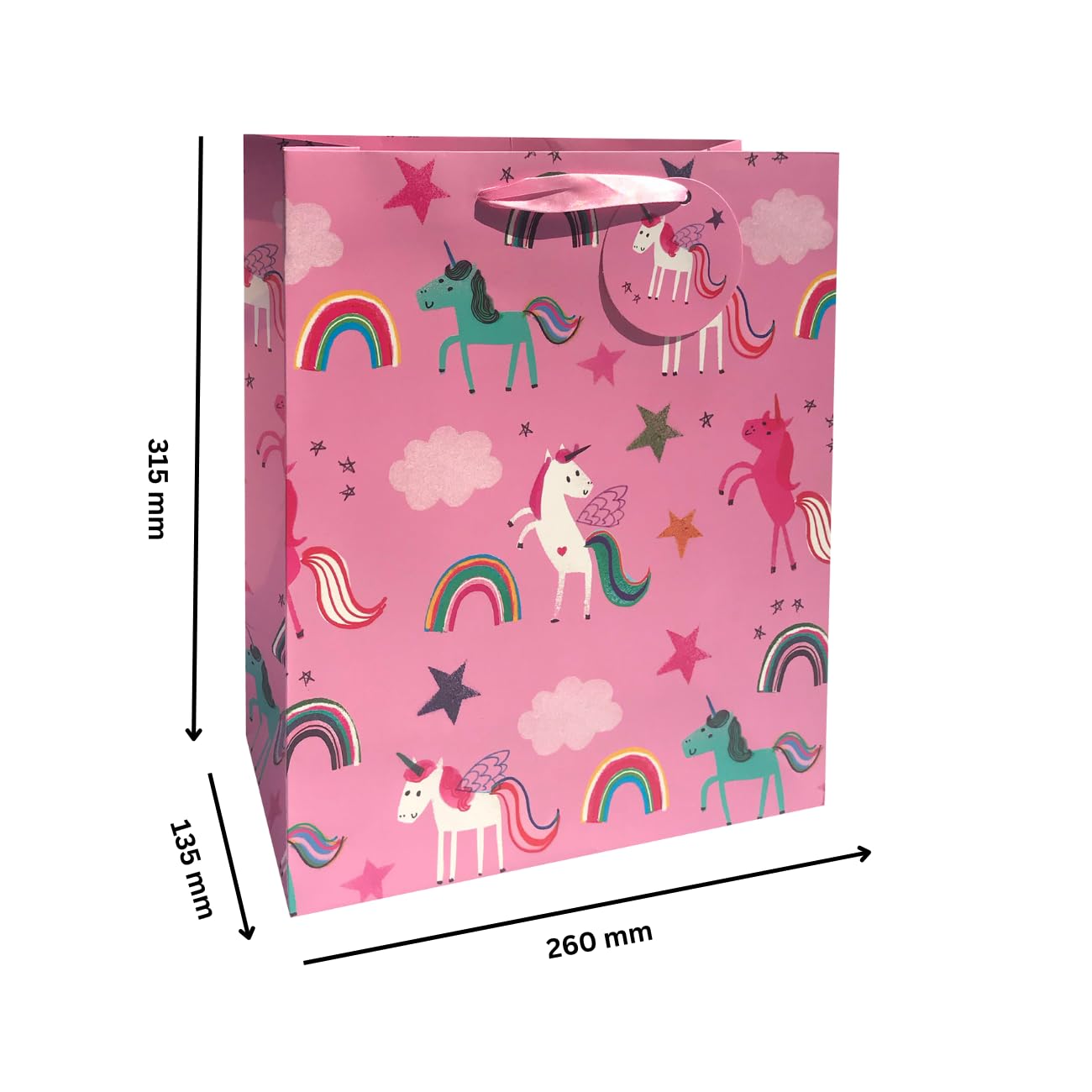 Glick Luxury Gift Bag - Unicorn Cartoon Design | 315x260x135mm Pink Paper Bag 5