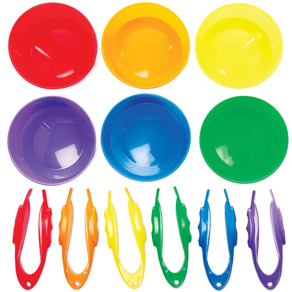 Baker Ross FC936 Plastic Tweezers and Sorting Trays - Pack of 6 Sets for Kids Crafting