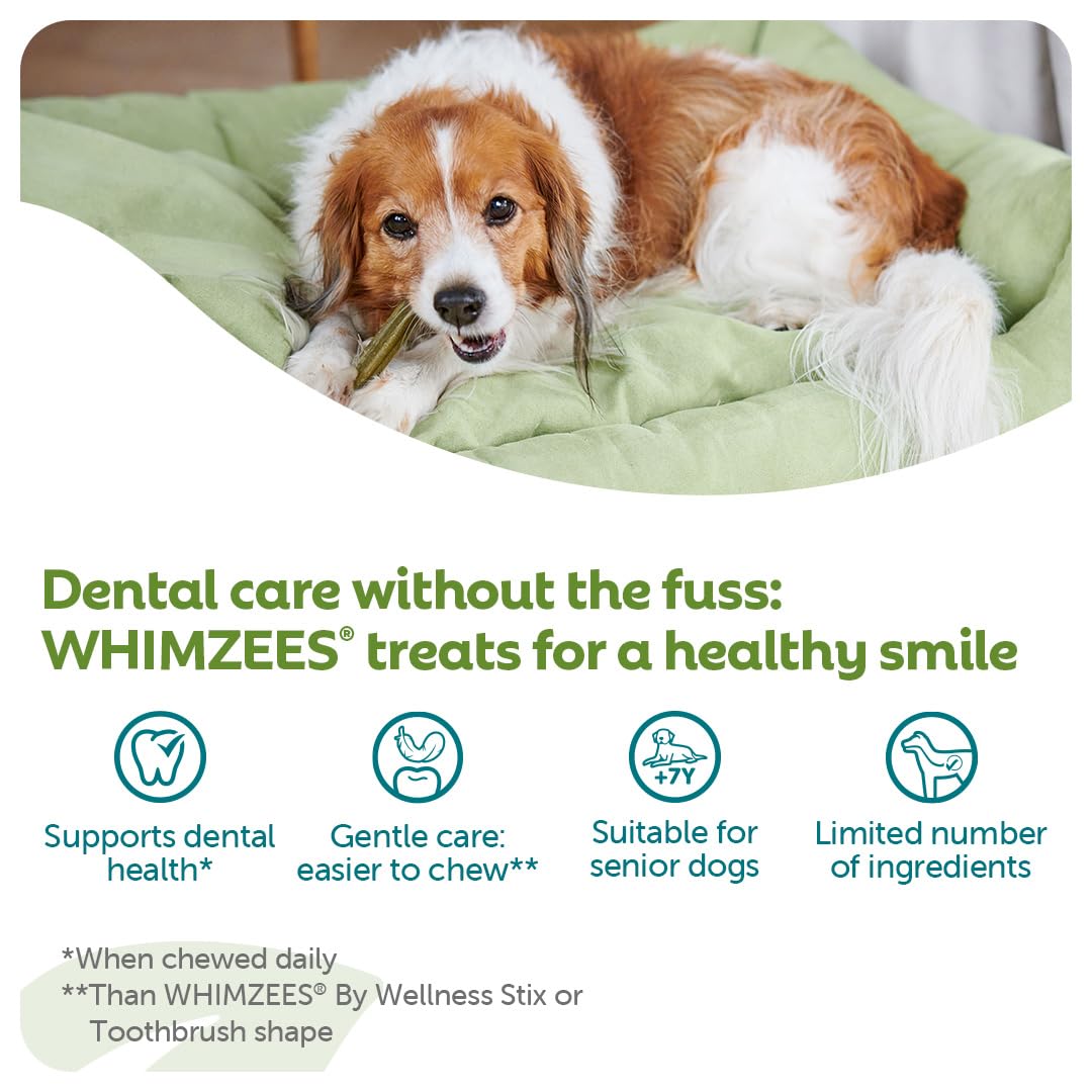 WHIMZEES Softer Dog Dental Stix - Size S, 28 Count | 35% Softer Chews for Seniors | Parsley Flavored