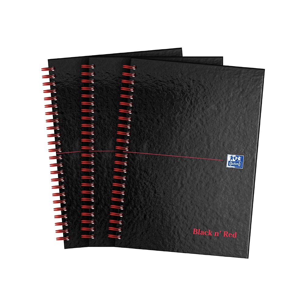 Black n' Red A5 Wirebound Notebook - 3 Pack | 140 Ruled Pages | Glossy Hardback Cover | Scribzee Enabled