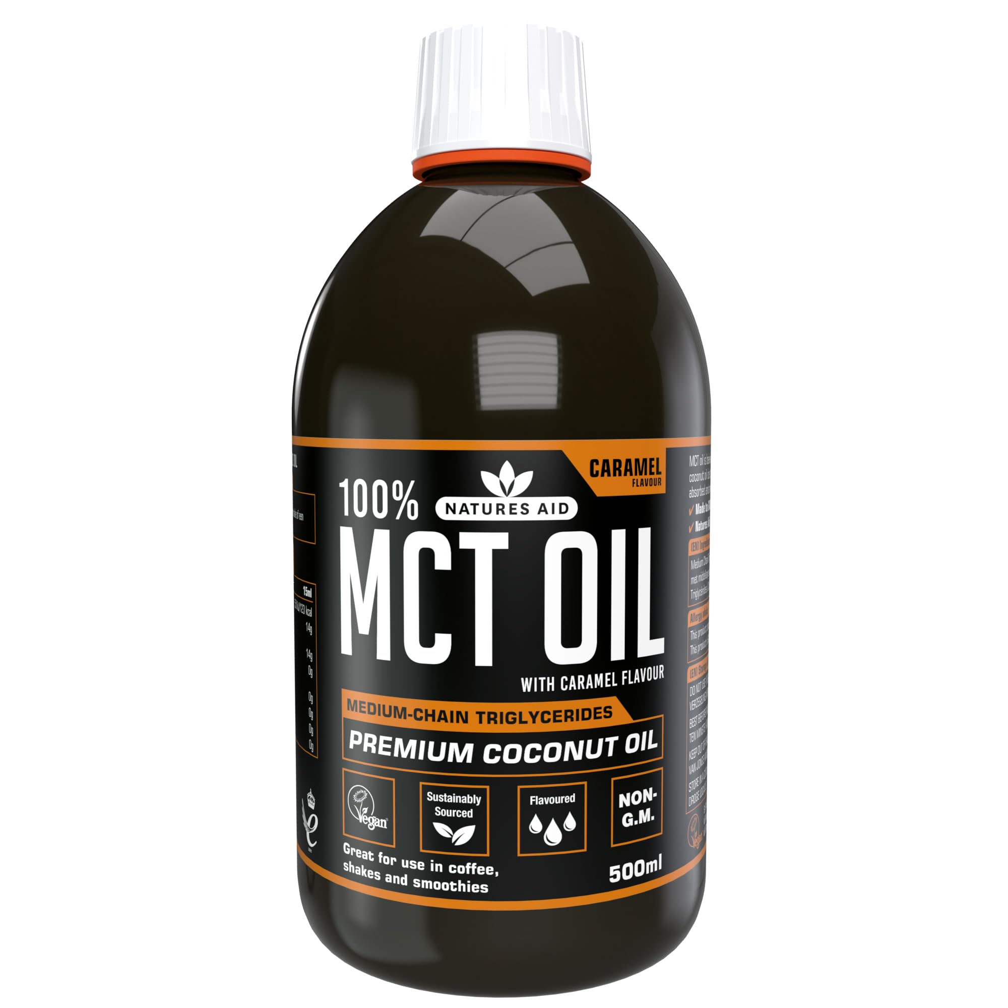 Natures Aid MCT Oil - Caramel Flavoured 100% Pure Coconut Oil for Energy | 500ml Liquid
