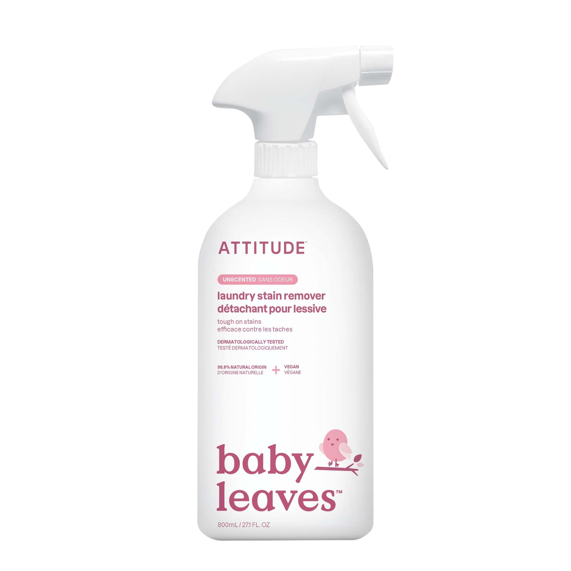 ATTITUDE Baby Laundry Stain Remover - Plant & Mineral-Based, Unscented, 800 ml