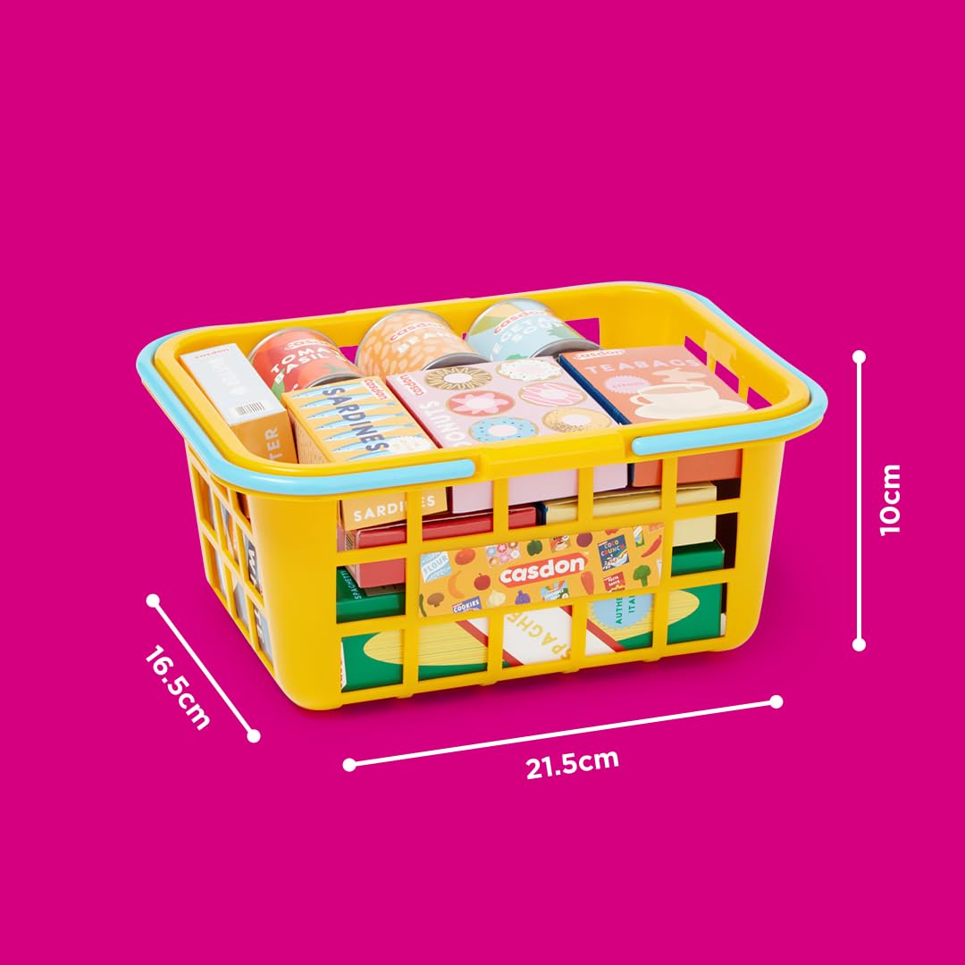 Casdon Colourful Toy Shopping Basket for Children Aged 2+ | 20 Piece Set | Yellow Plastic 6