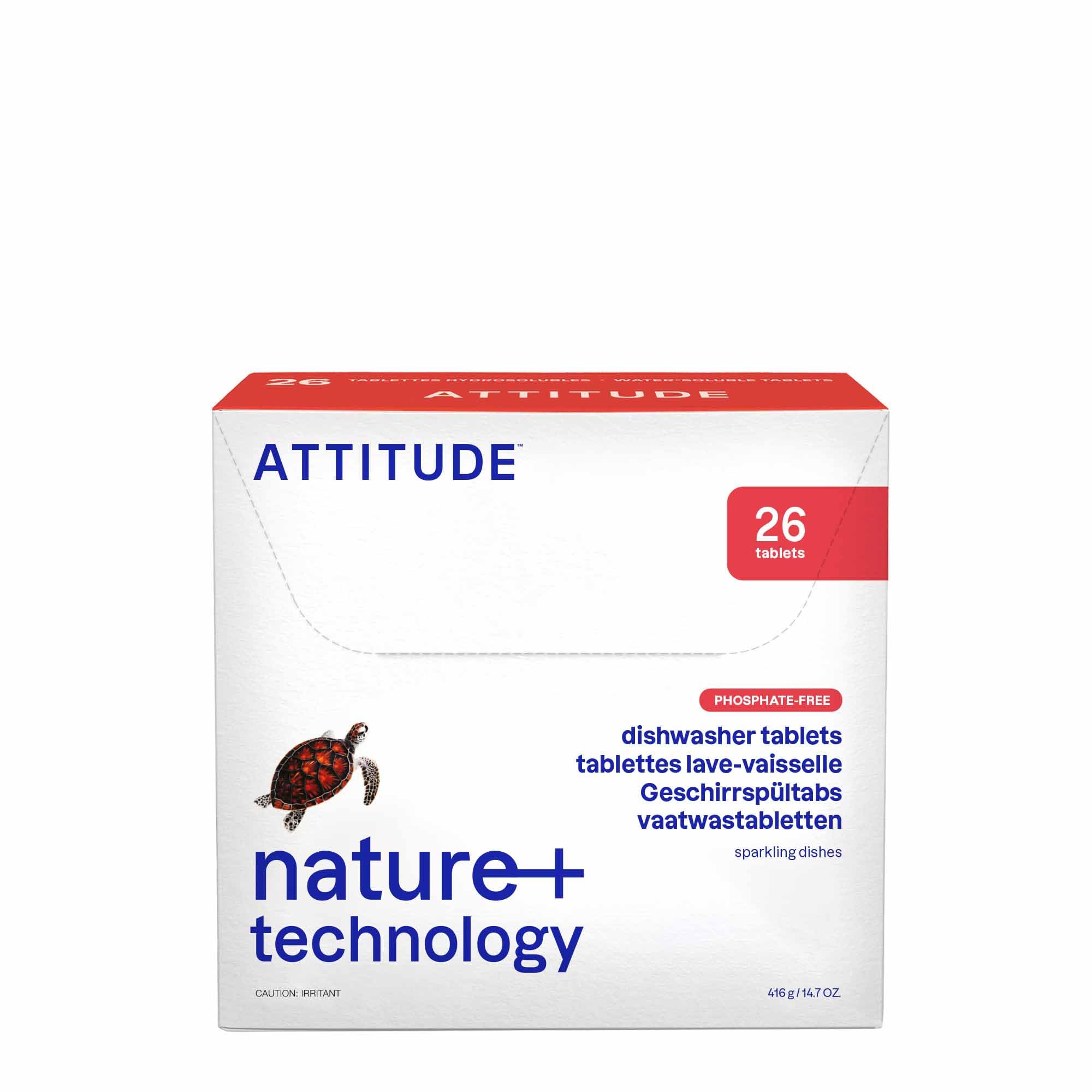 ATTITUDE Plant-Based & Vegan Dishwasher Pods - Phosphate-Free, Unscented, 26 Count