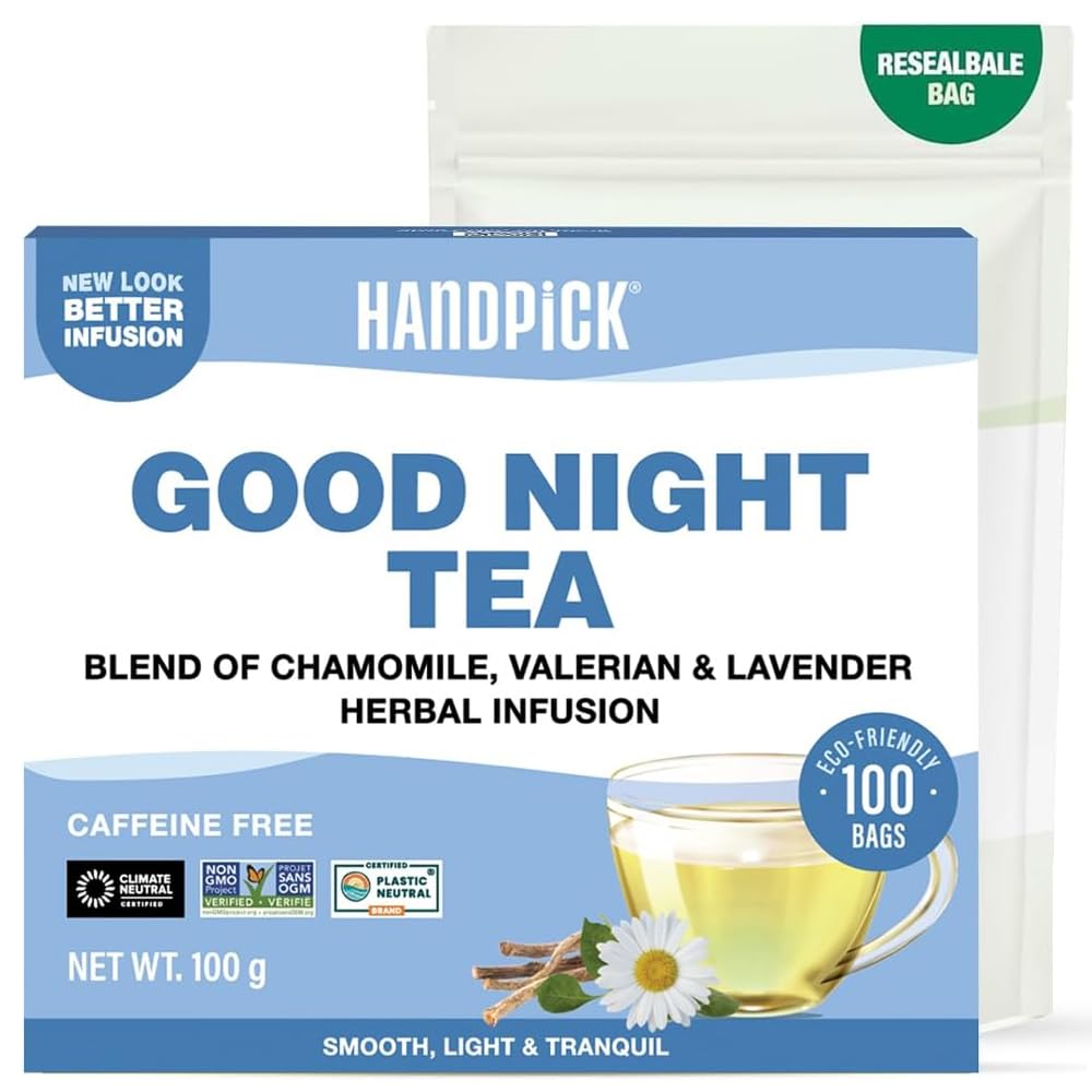 HANDPICK Good Night Tea Bags - Sleep & Relaxation Herbal Tea | 100 Count Caffeine Free