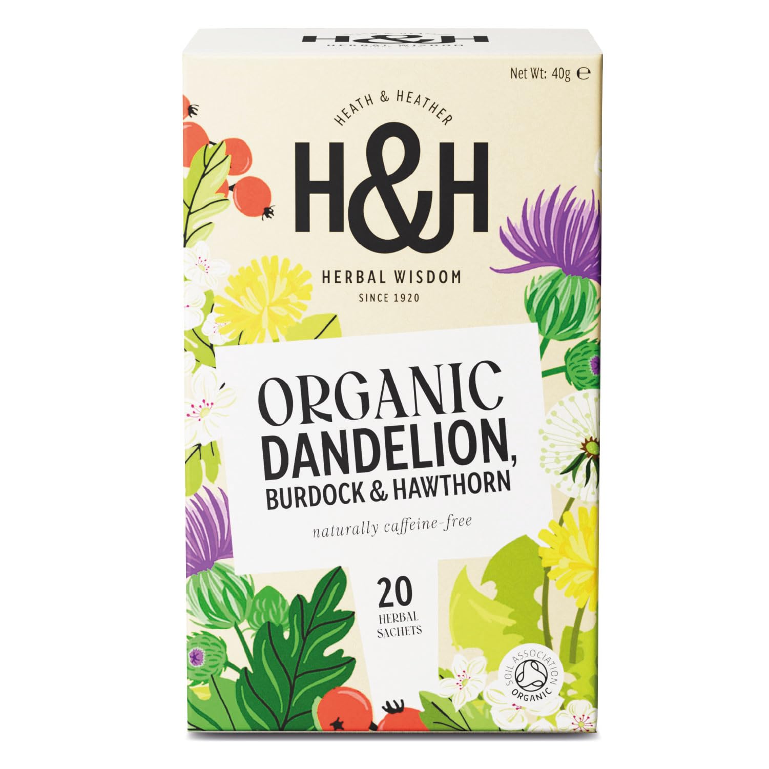 Heath & Heather Organic Dandelion, Burdock & Hawthorn Tea - Detox & Heart Health | 20 Count