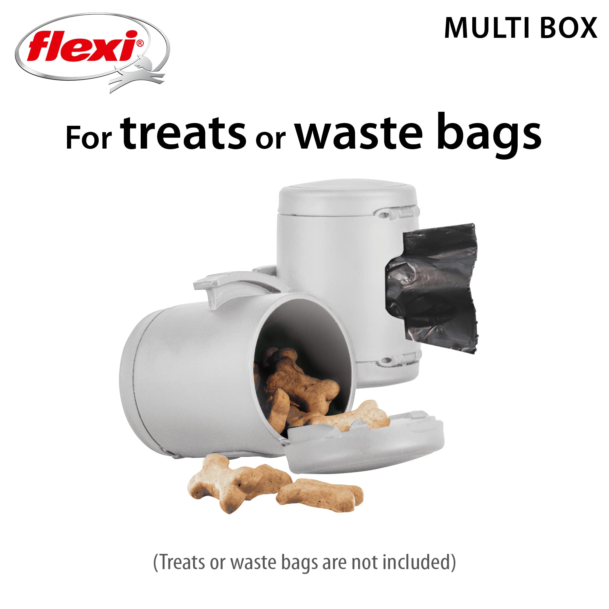 flexi Multi Box Treat & Poop Bag Dispenser | Grey Plastic | Works with Design/New Classic Leads