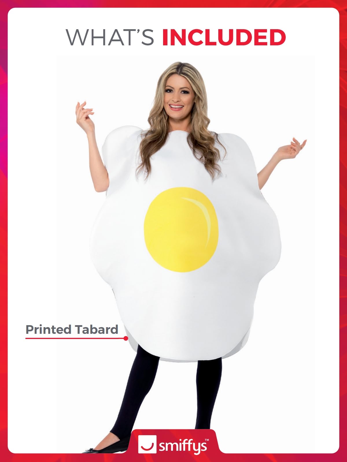 Smiffys Egg Costume, White with Printed Tabard, Funny Fancy Dress, Comedy Dress Up Costumes