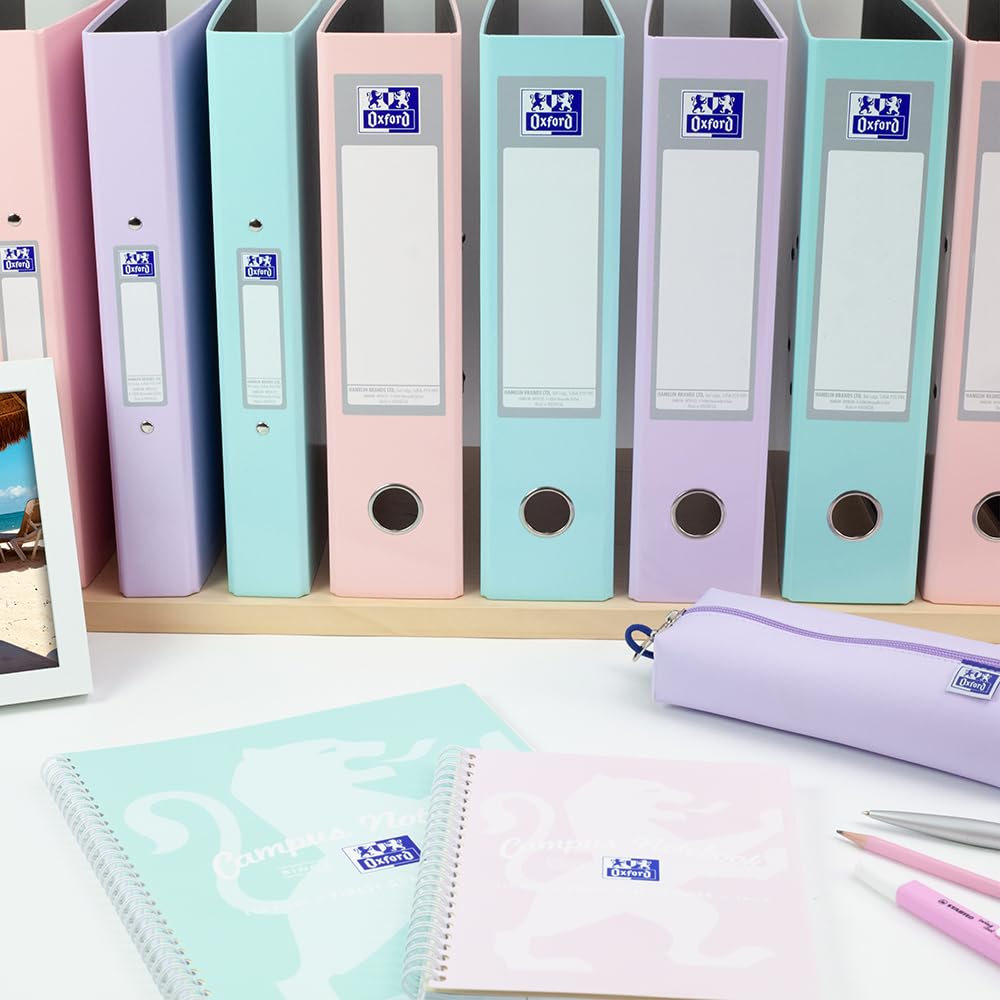 Oxford A4 Lever Arch Files - Pastel Colours Pack of 3 | 70mm Spine | 560 Sheet Capacity 6