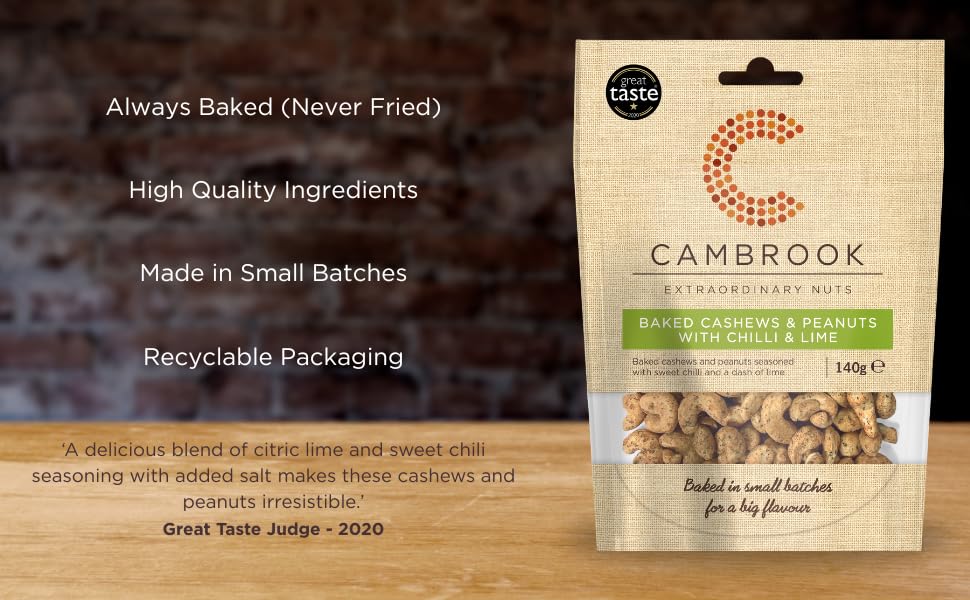 Cambrook Baked Cashews & Peanuts with Chilli & Lime - 140g Bag 2