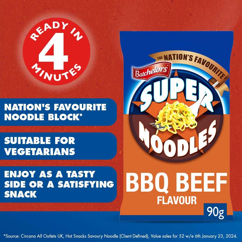 Batchelors Super Noodles - BBQ Flavour Instant Snack | 90g Single Pack 5