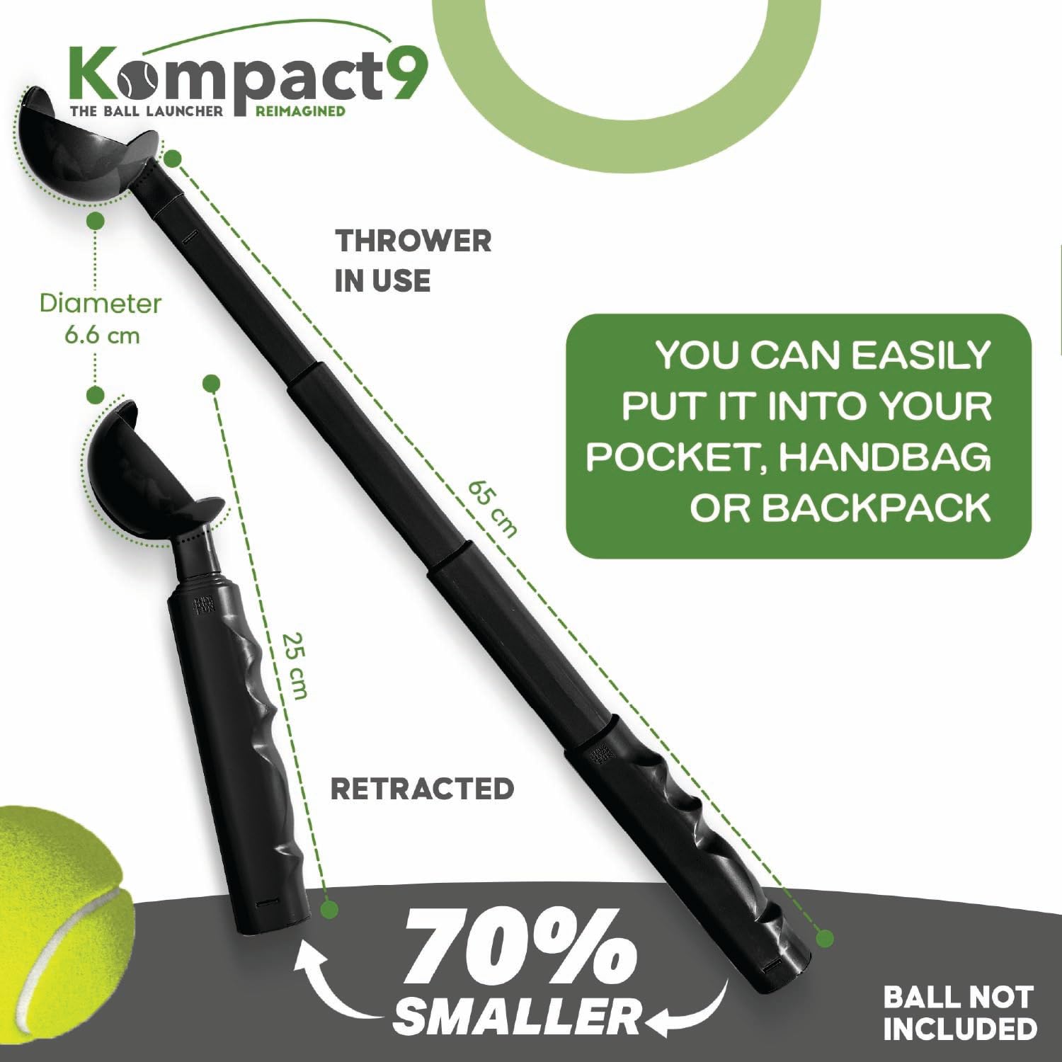 Kompact9 Retractable Dog Ball Thrower - Pocket Sized, Made from Recycled Plastic 2