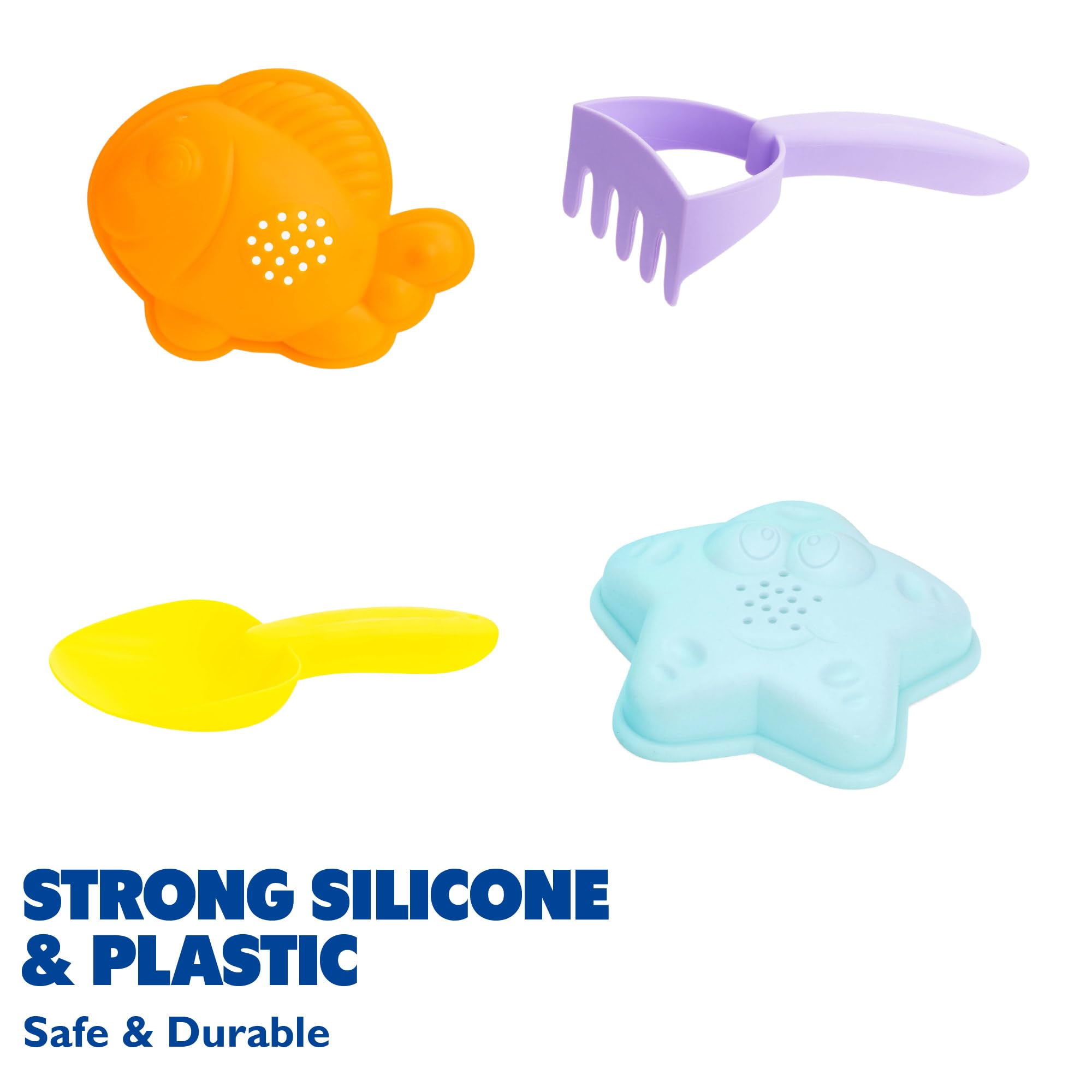 Yello 5pc Silicone Collapsible Bucket Set with Beach Moulds & Tools for Children Aged 3+ 7