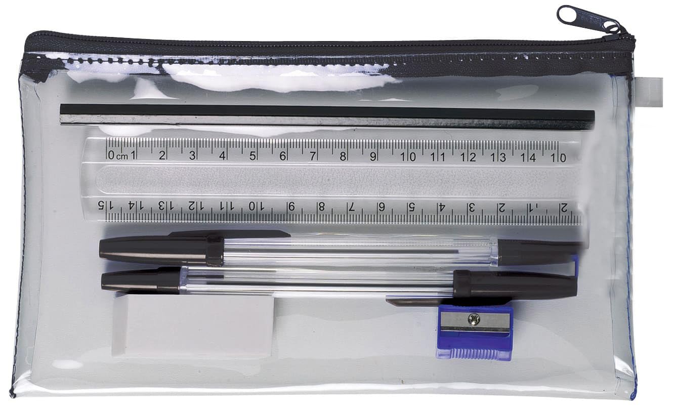 1ABOVE Clear Pencil Case Set with Stationery | 20 x 10 cm | Plastic