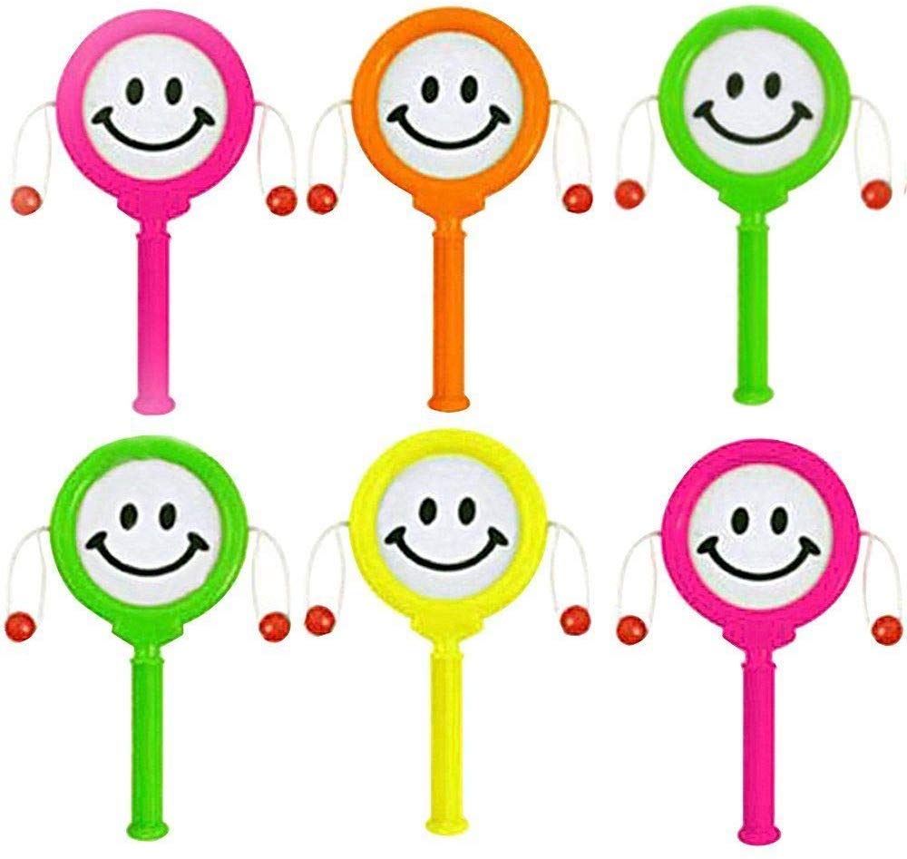 SHATCHI 12 Pack Mini Smile Hand Drums - PVC Party Bag Fillers for Children | Assorted Bright Colours