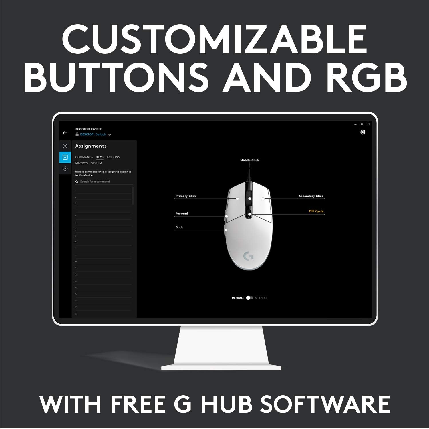 Logitech G203 LIGHTSYNC Gaming Mouse with Customizable RGB Lighting, 6 Programmable Buttons, Gaming Grade Sensor, 8K DPI Tracking, Lightweight - White 4