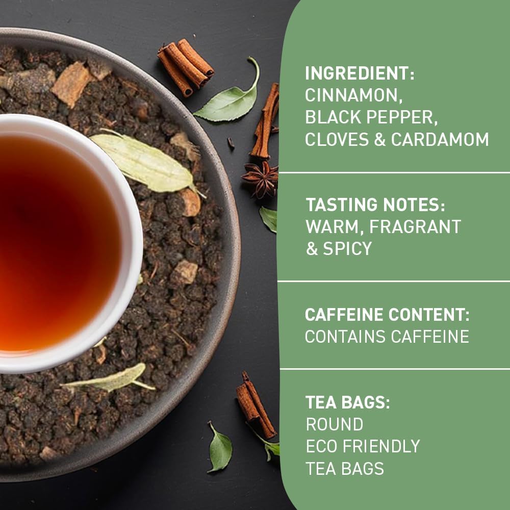 HANDPICK Masala Chai Tea Bags from India (100 Count) - Cinnamon, Black Pepper, Cloves & Cardamom - Eco-conscious Round Tea Bags 3