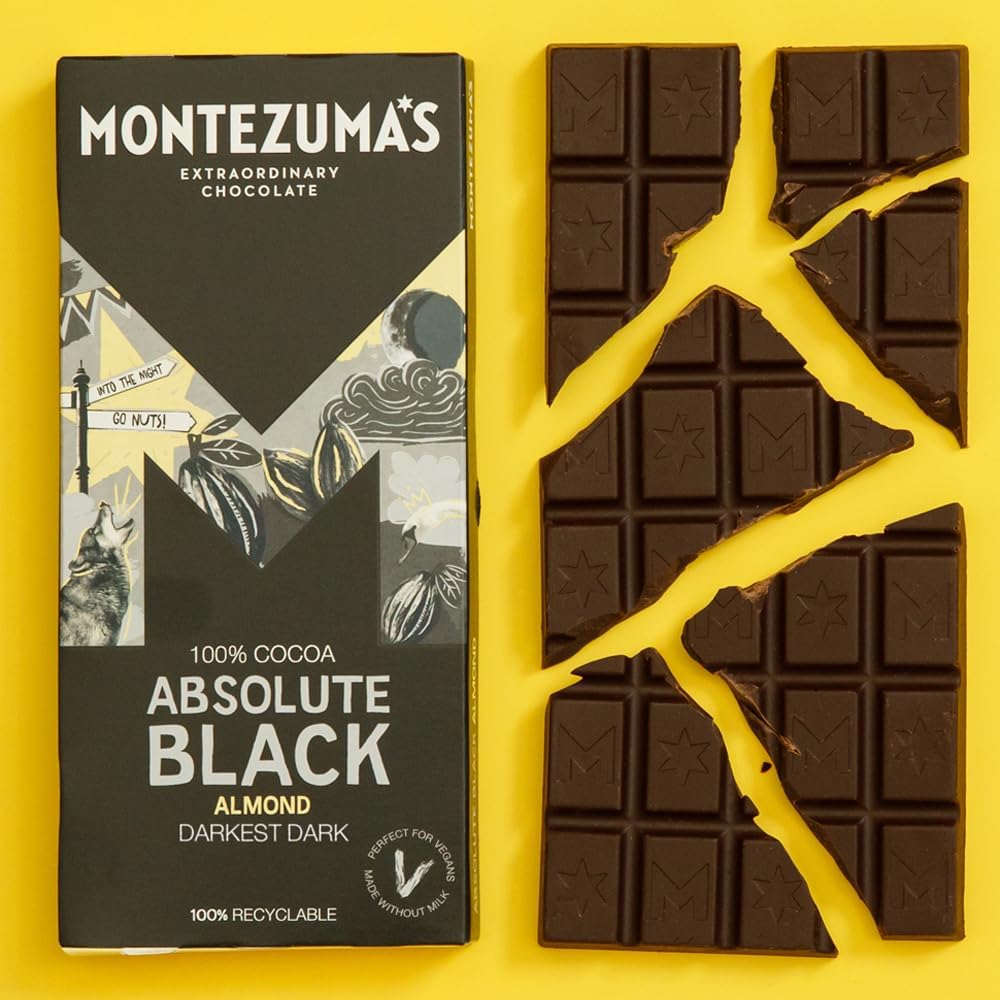 Montezuma - Absolute Black 100% Kakao Zartbitterschokolade mit Mandeln 90g Tafel 5