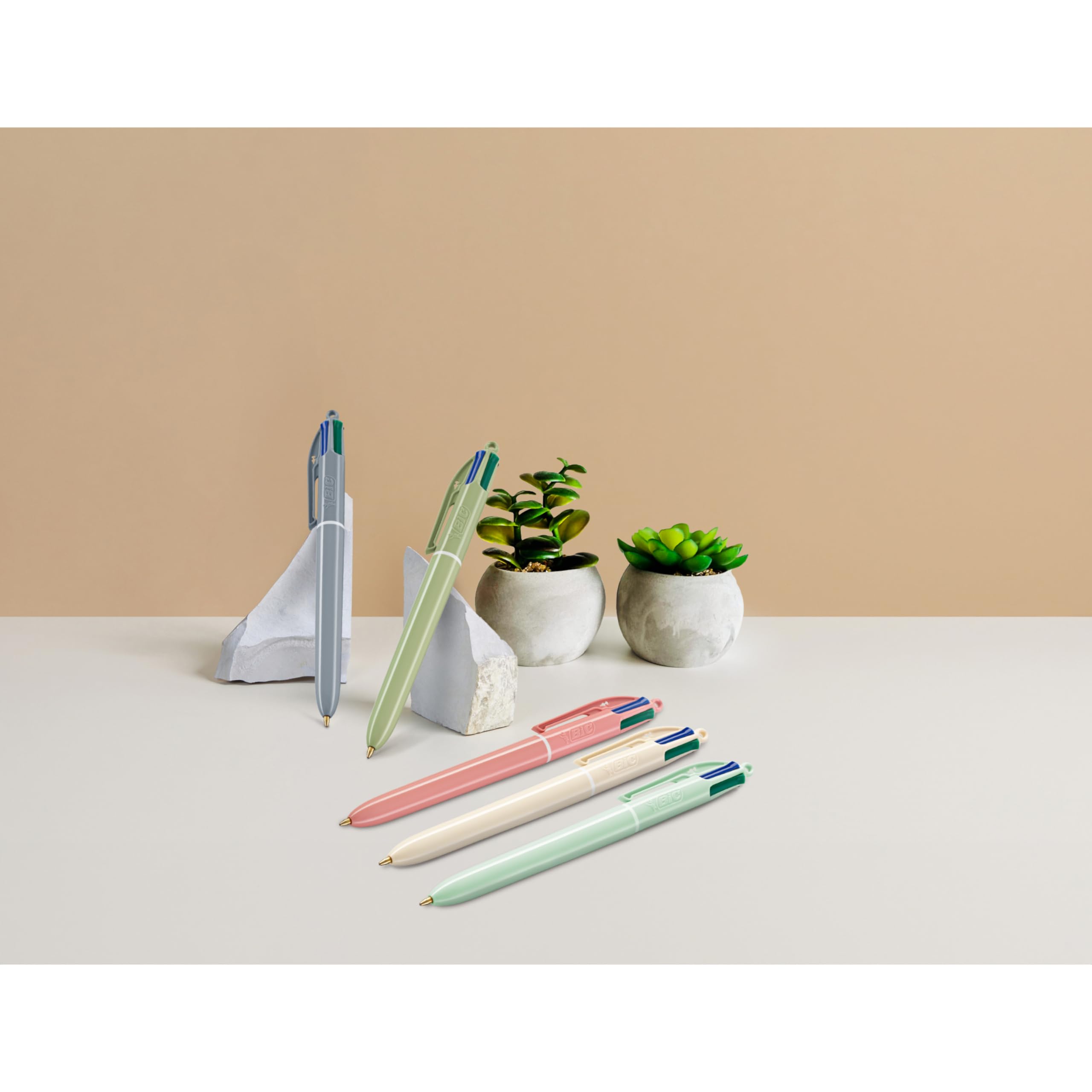 BIC 4 Colours Mineral Tones Ballpoint Pens - Pack of 5 | 1.0 mm Medium Point | Multicolor Ink 8