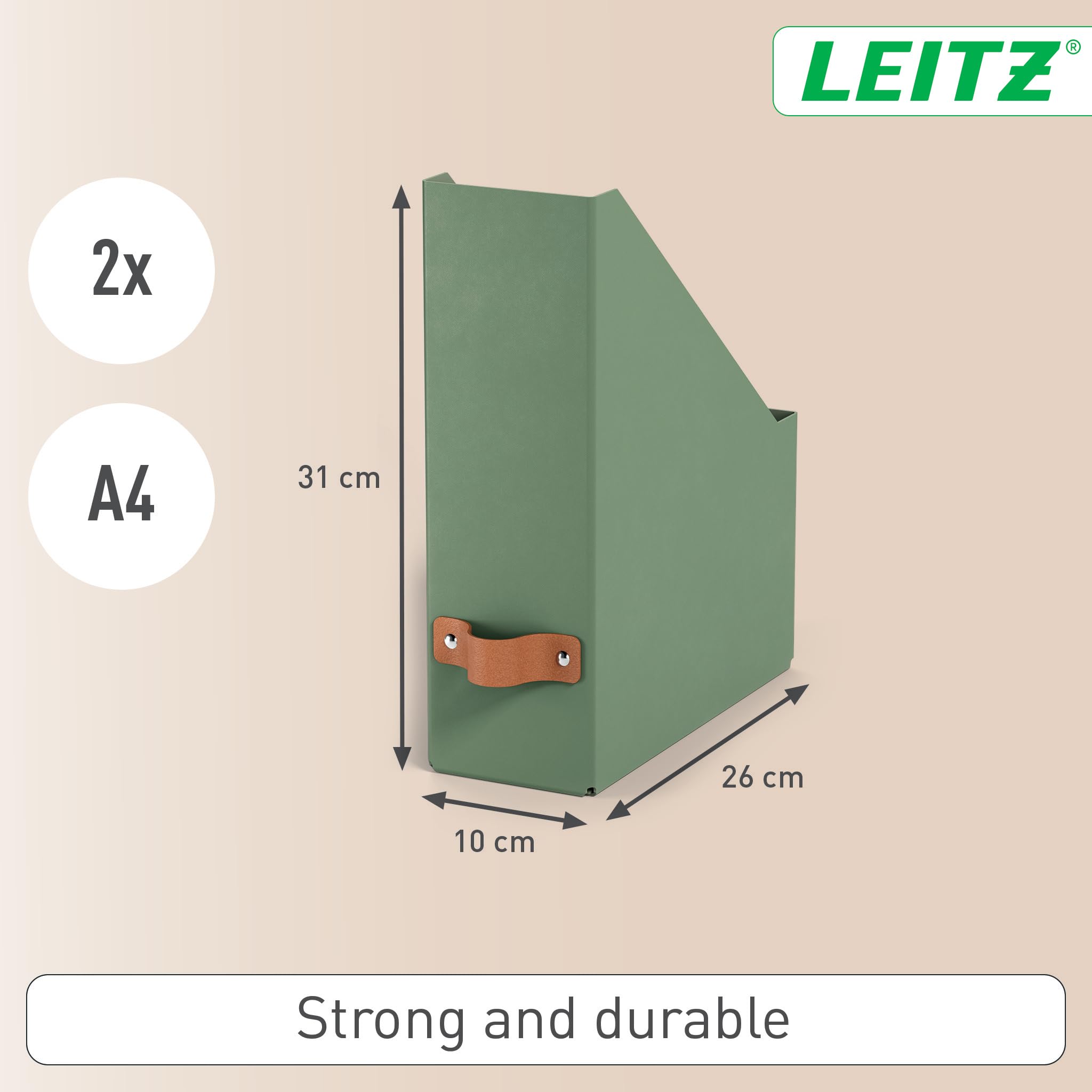 Leitz Puro Magazine File - Set of 2 Durable A4 Holders, Sage Green, 900 Sheet Capacity 4