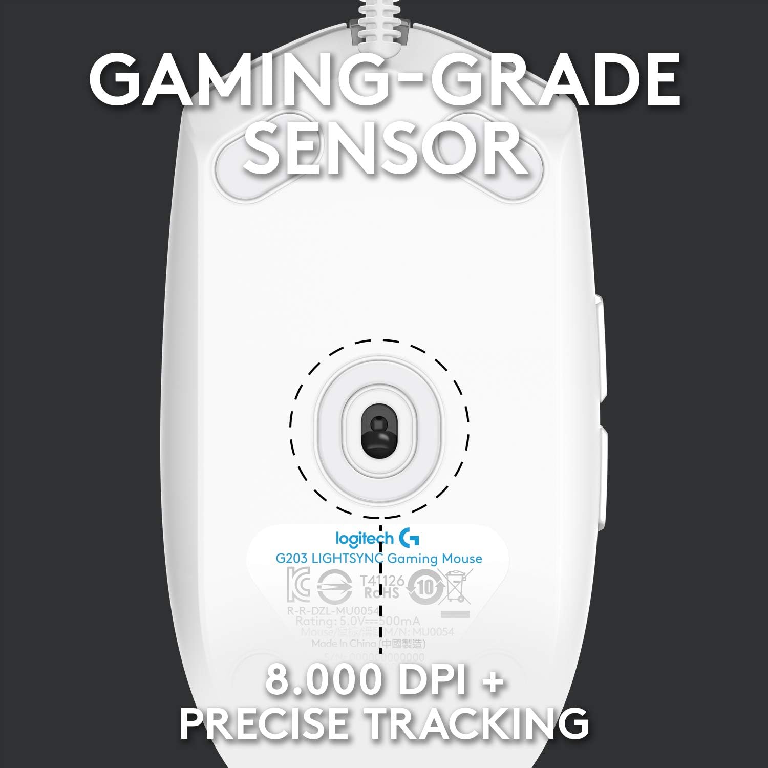 Logitech G203 LIGHTSYNC Gaming Mouse with Customizable RGB Lighting, 6 Programmable Buttons, Gaming Grade Sensor, 8K DPI Tracking, Lightweight - White 6