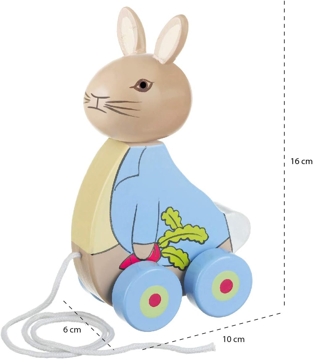 Peter Rabbit Wooden Pull Along Toy - Handcrafted Wood Animal for Toddlers 12 Months+