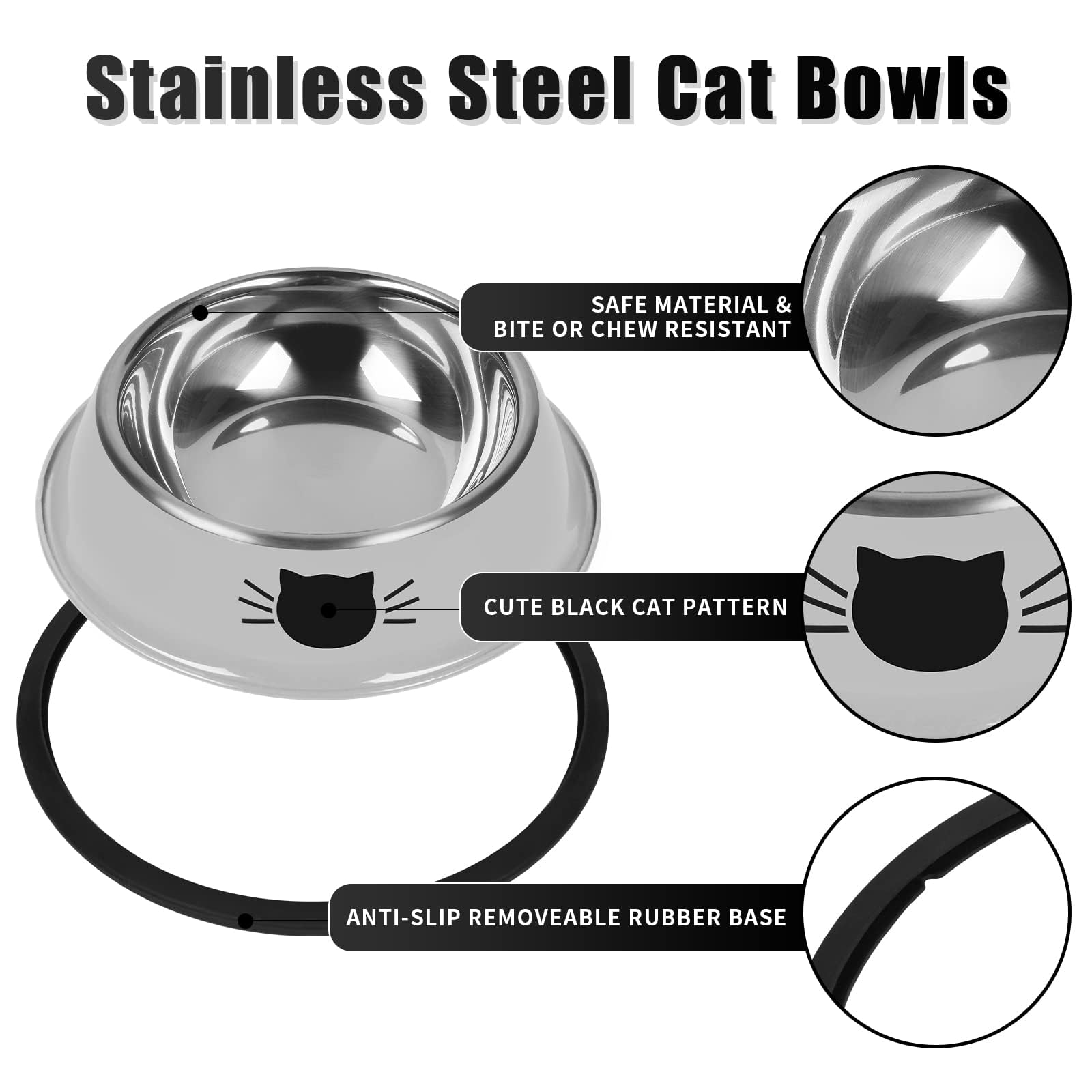 Serentive Stainless Steel Cat Food Bowls - Set of 2, 7 oz Capacity, Non-Slip Rubber Base 3