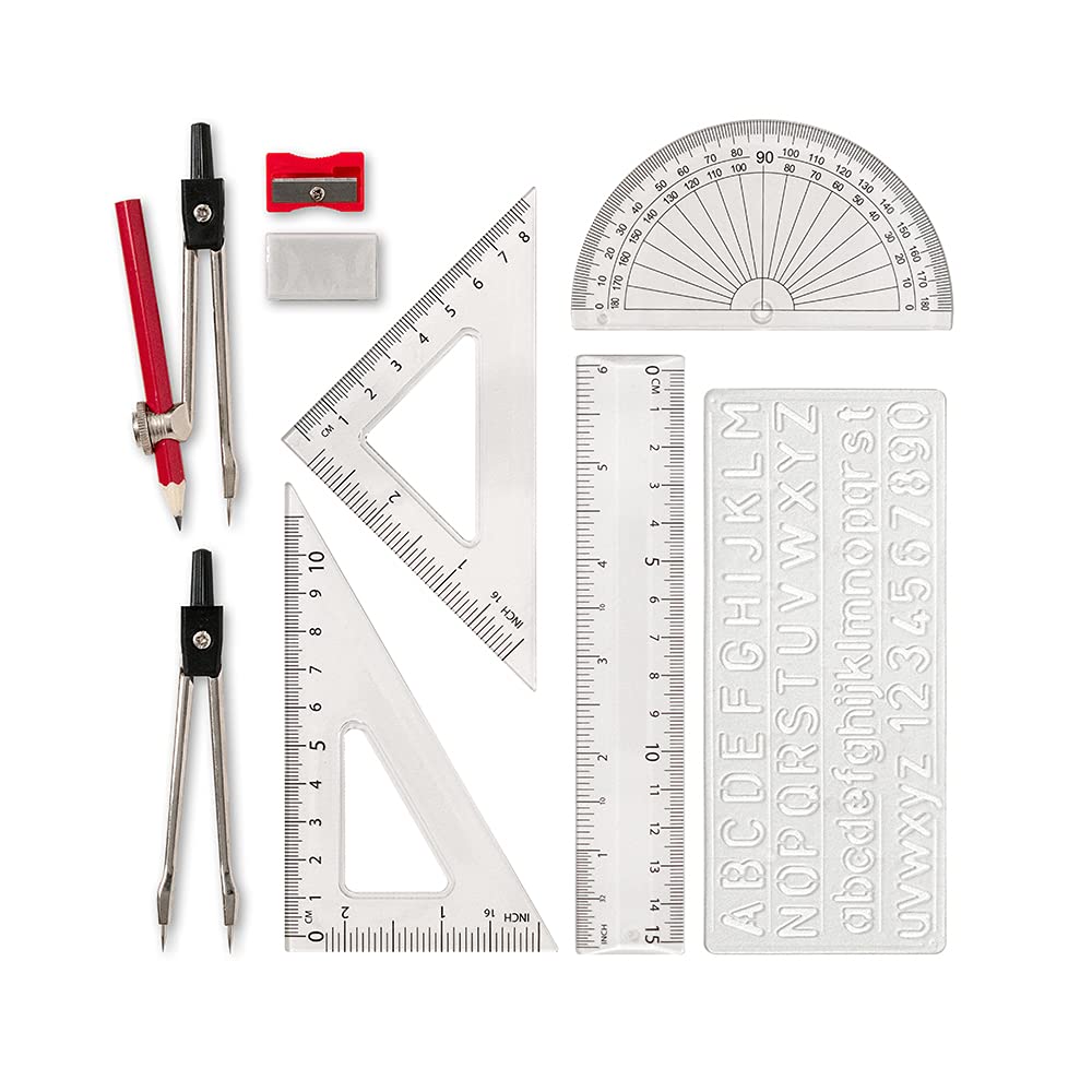 Linex Geometry Set for Students - 10 Pieces in Metal Tin | Compass, Protractor, Ruler 4