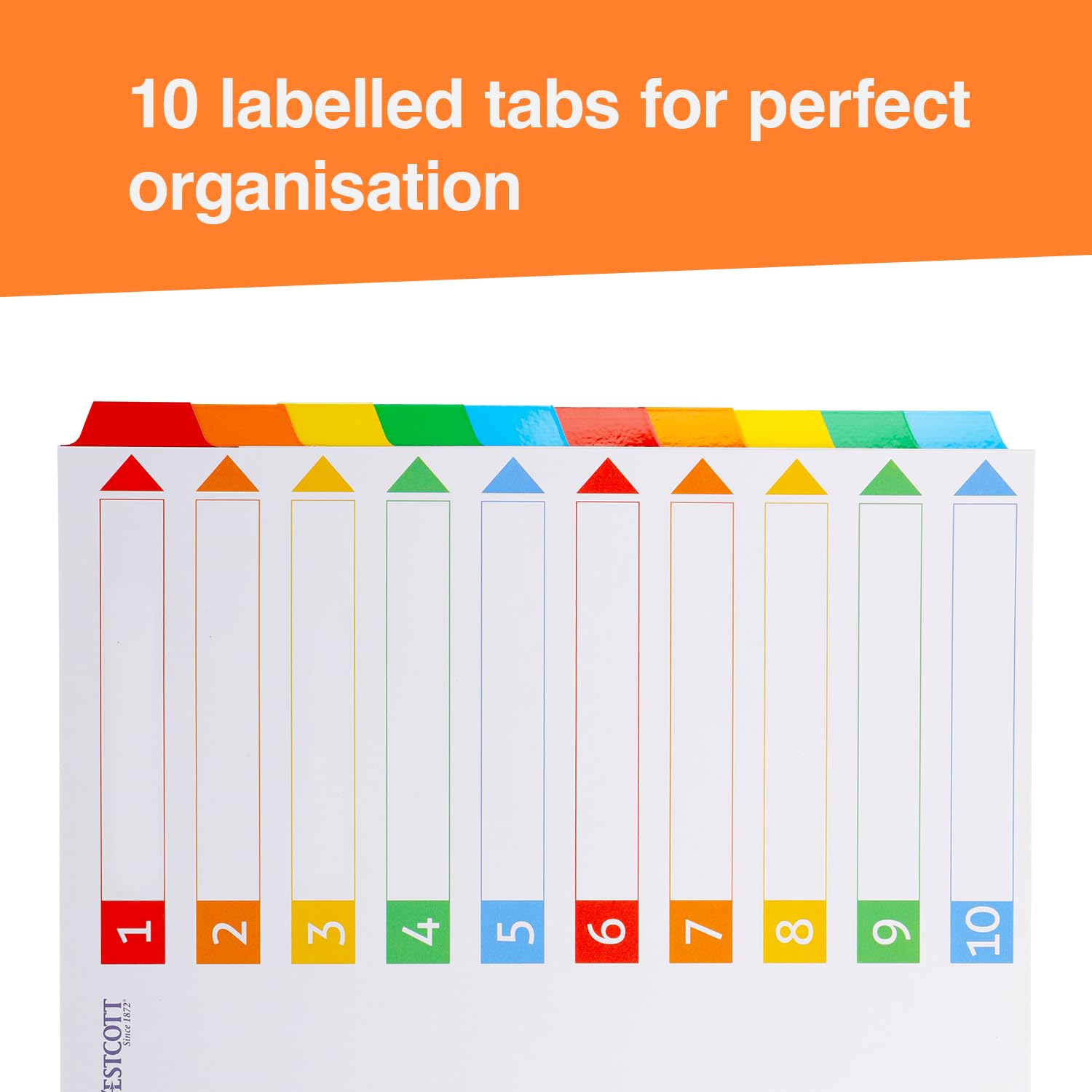 Westcott Index Tabs for A4 Folders - 10 Dividers, 5 Colors, Writable Tabs | Model E-733311 00 3