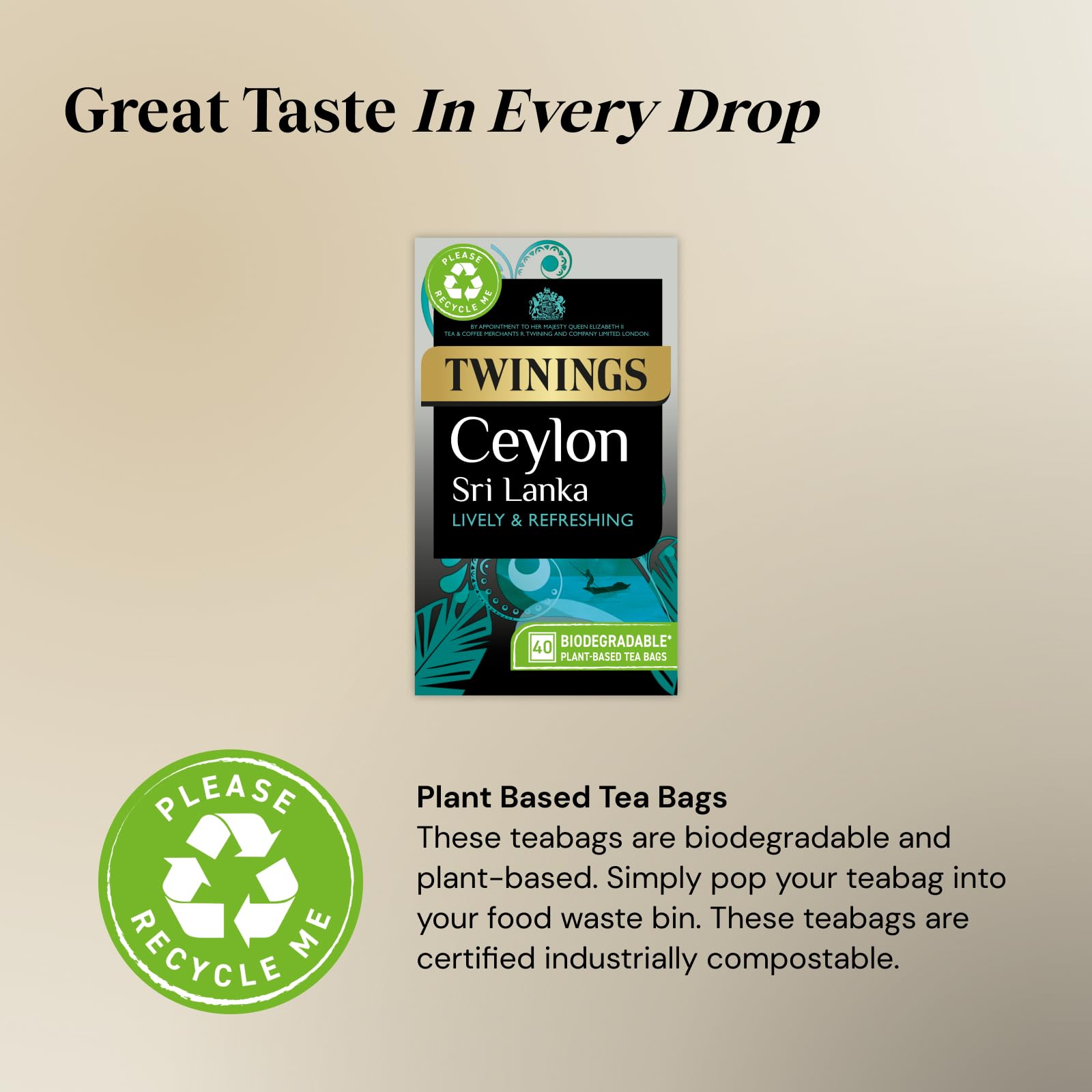 Twinings Ceylon Tea - Lively Crisp Refreshing Black Tea | 40 Teabags | Vegan | 100g