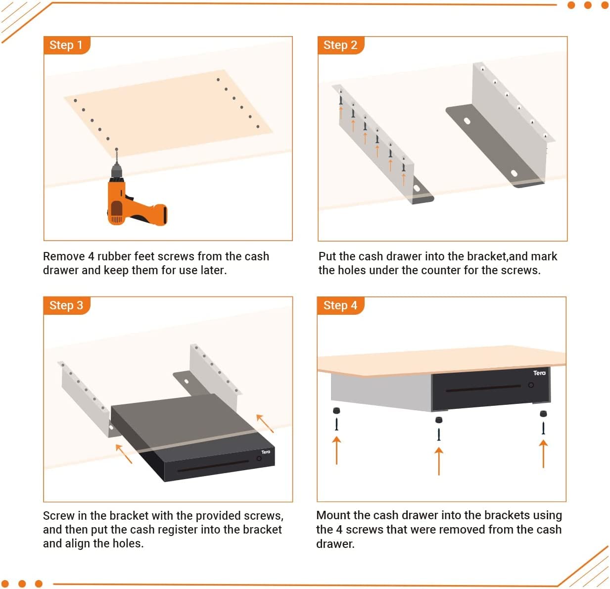 Tera Alloy Steel Under Counter Cash Drawer Mounting Bracket | Black | Fits Most Drawers 6