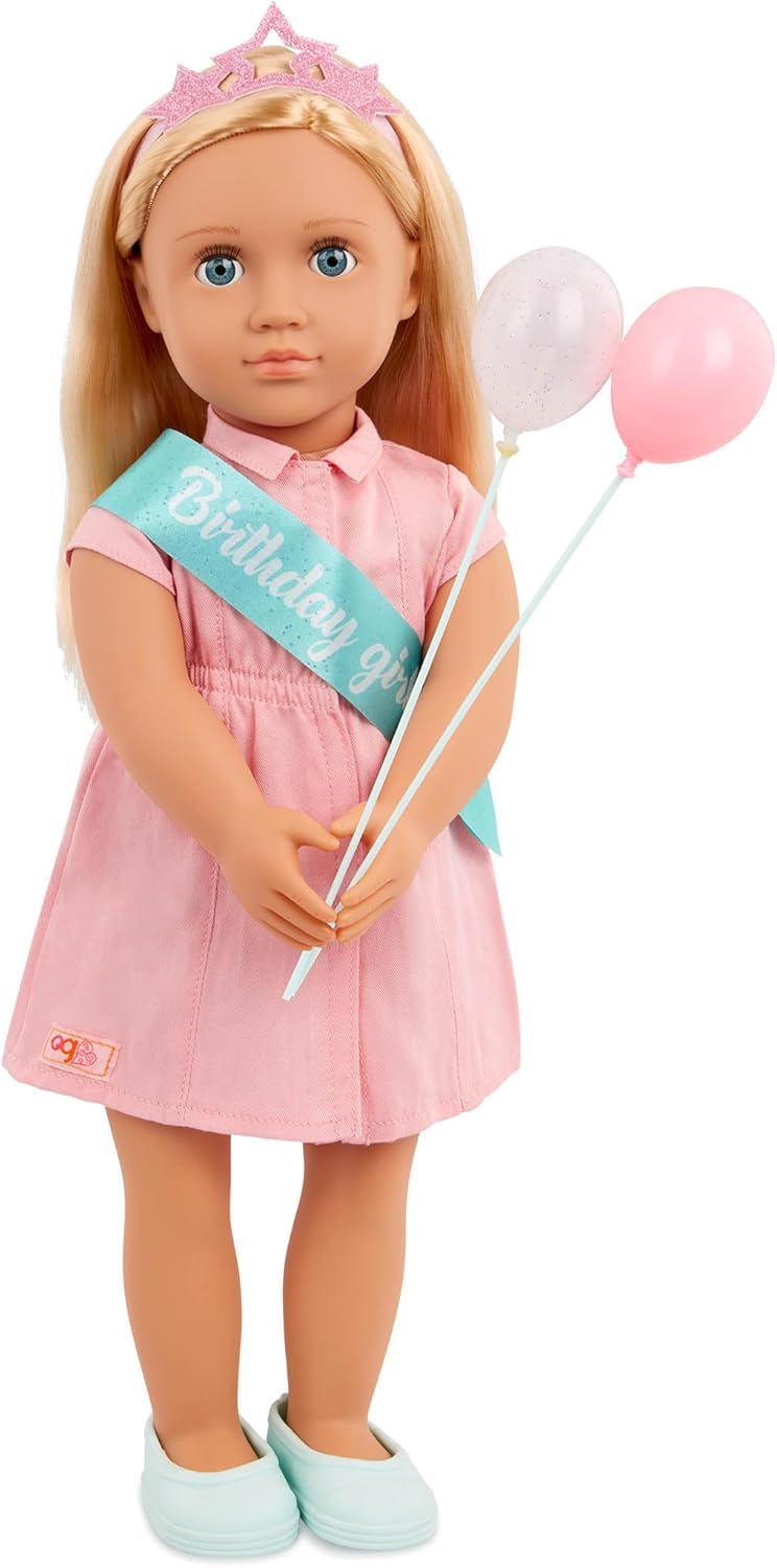 Our Generation Brenna 18-Inch Birthday Doll with Party Dress & Accessories | Movable Limbs