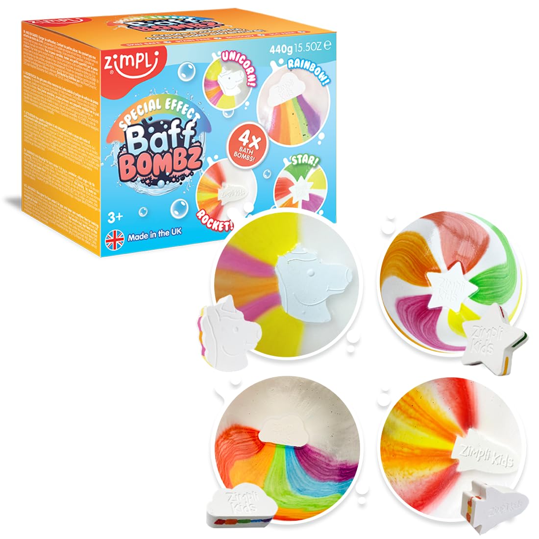 ZIMPLI - 4 Pack Special Effect Baff Bombz Gift Set | Strawberry Scented | Moisturising
