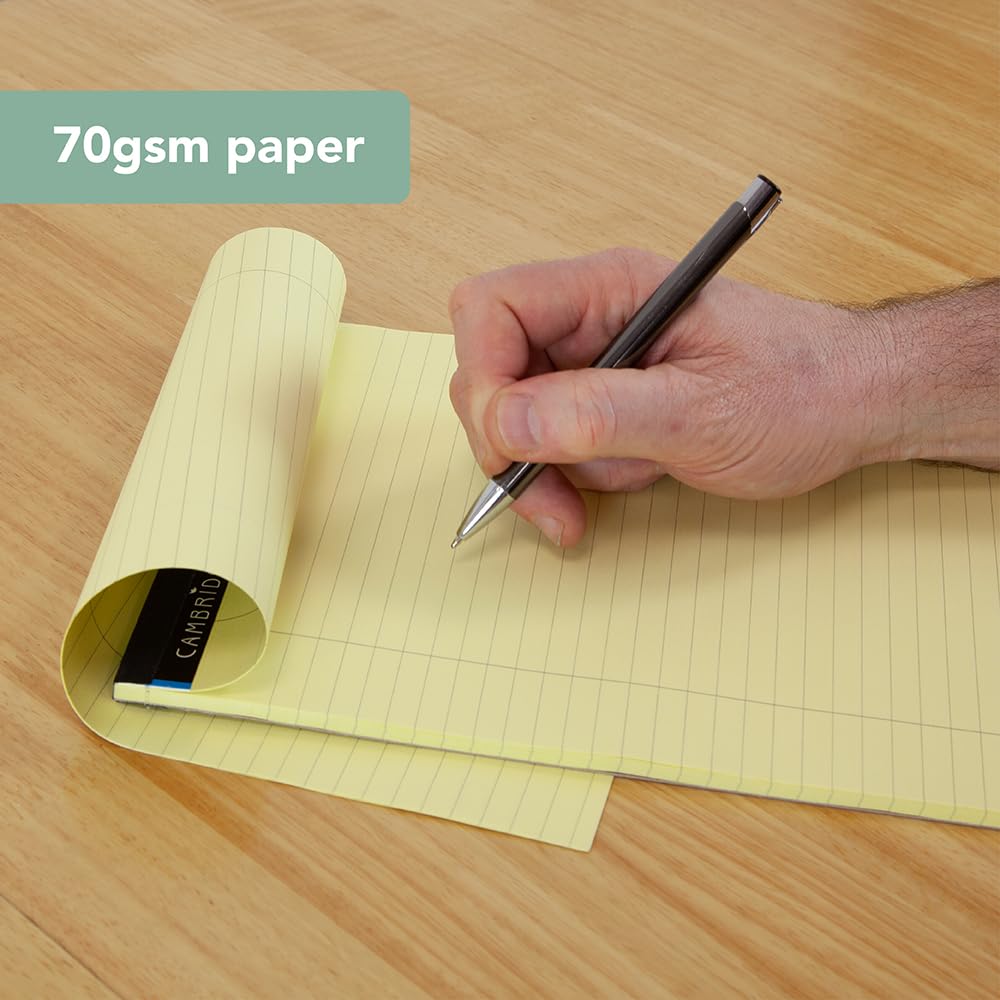 Cambridge A4 Legal Refill Pad - Yellow, 70gsm Lined with Margin | 100 Pages per Pad | Pack of 5 3