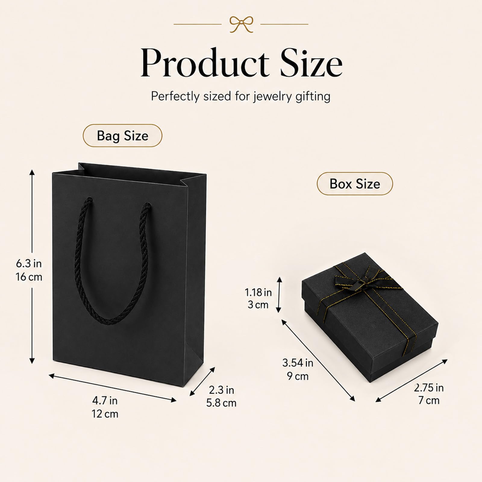Admygo Premium Black Jewelry Gift Box and Paper Bag Set | 7x9x3cm Box | Includes Ribbon Bow 3