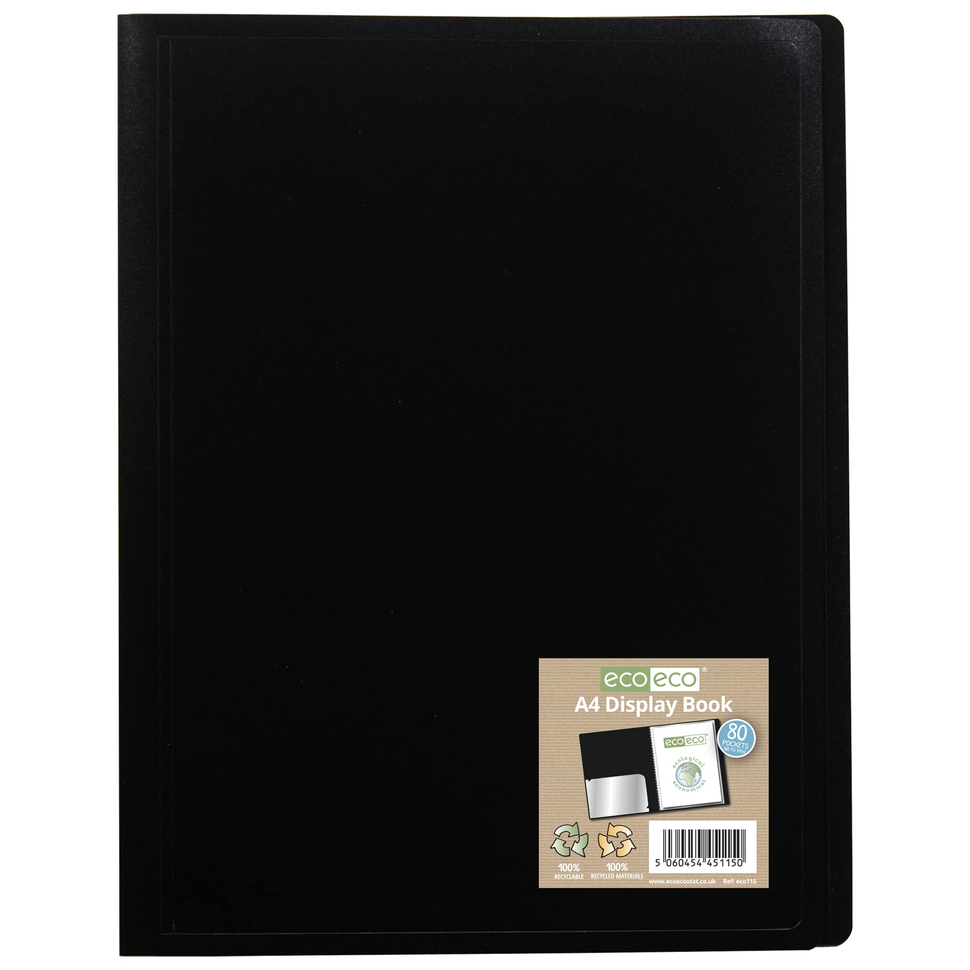 eco-eco A4 80 Pocket Flexible Cover Display Book Folder | 100% Recycled | Black