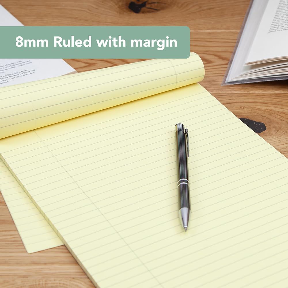 Cambridge A4 Legal Refill Pad - Yellow, 70gsm Lined with Margin | 100 Pages per Pad | Pack of 5 4