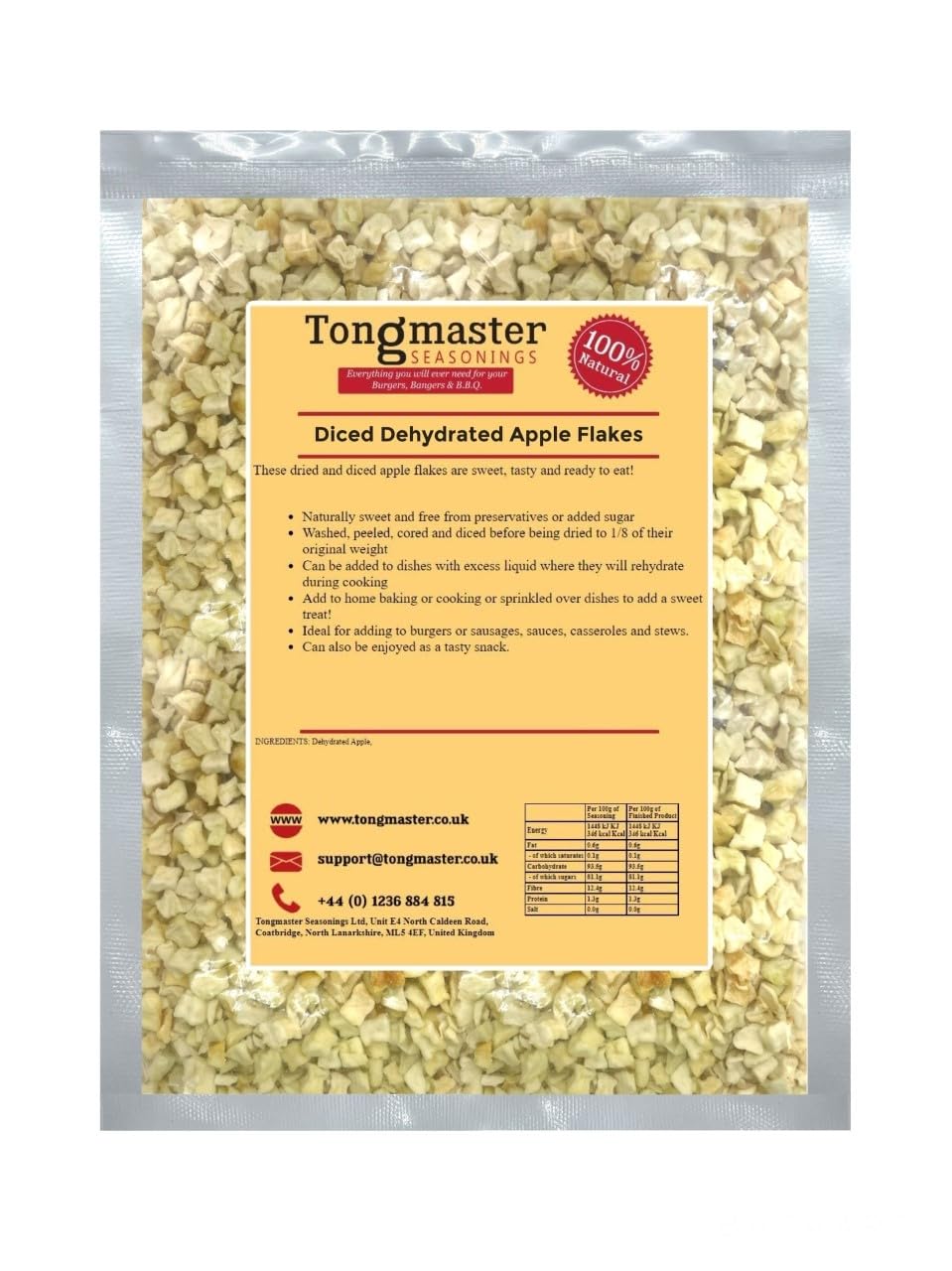 Tongmaster Diced Dehydrated Apple Flakes - 500g | Naturally Sweet | Ready to Eat 1