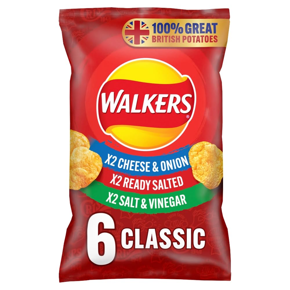 Walkers Classic Variety Multipack Crisps 6x25g - Ready Salted, Cheese & Onion, Salt & Vinegar 11