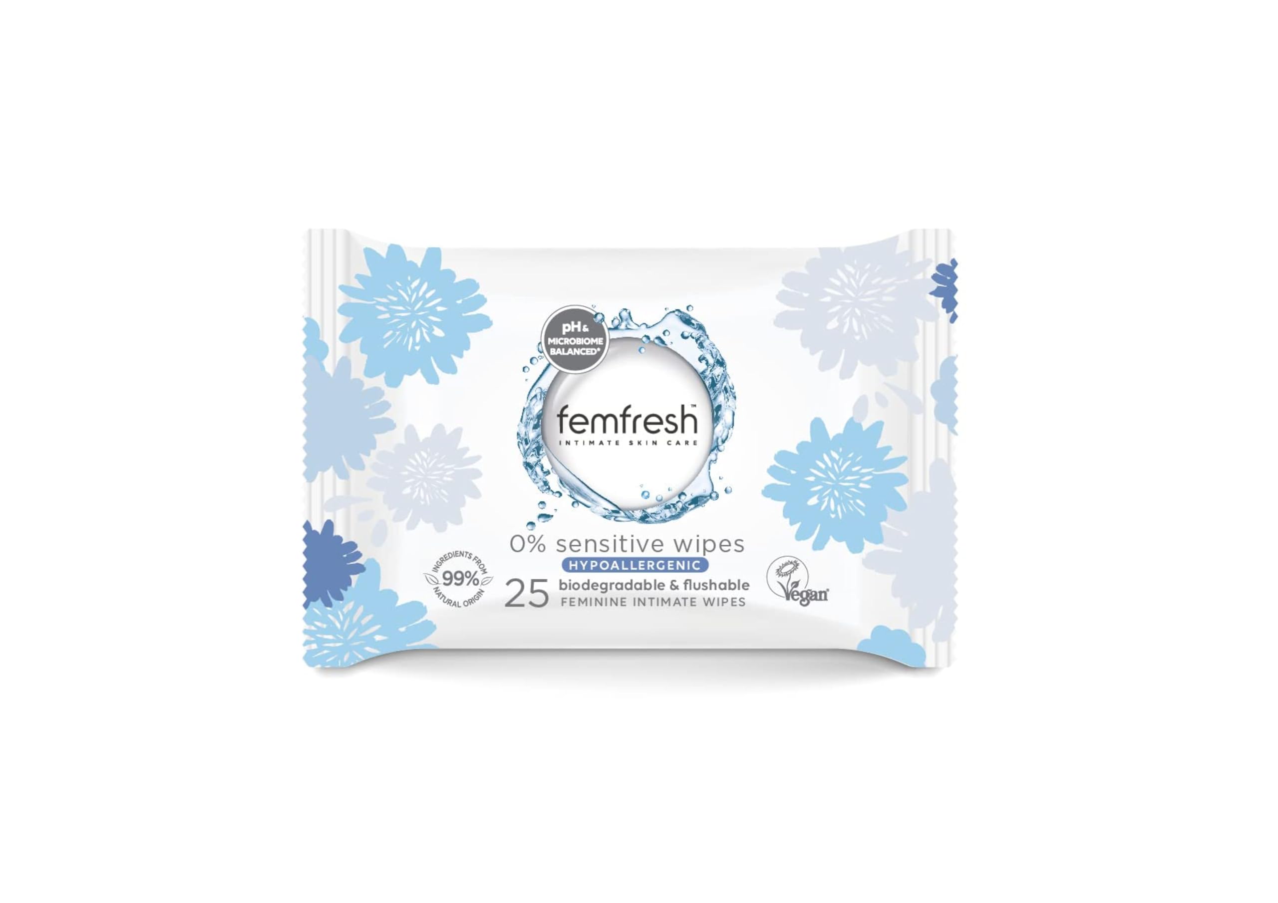 Femfresh 0% Sensitive Intimate Wipes - Gentle pH Balanced Feminine Wipes for Sensitive Skin | Unscented