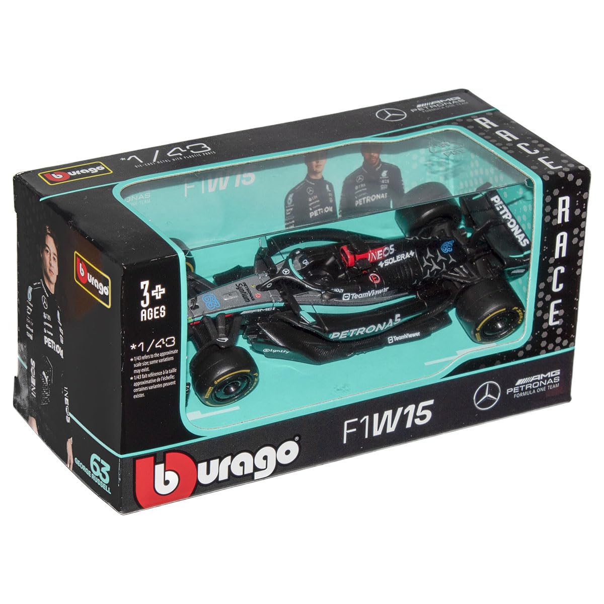 Bburago 1:43 Scale 2024 Mercedes AMG W15 F1 Car - Russell | Diecast Metal Replica