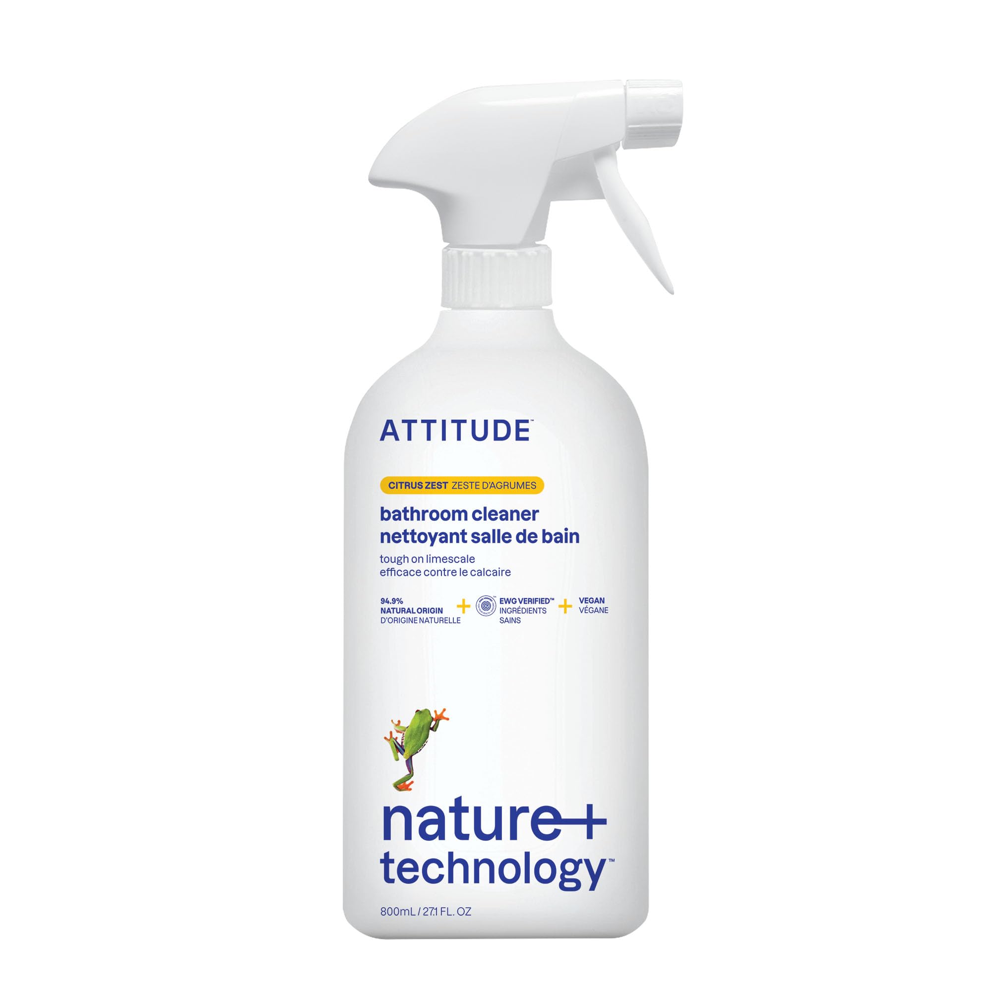 ATTITUDE Bathroom Cleaner Spray - EWG Verified, Plant-Based, Citrus Zest Scent | 800 ml